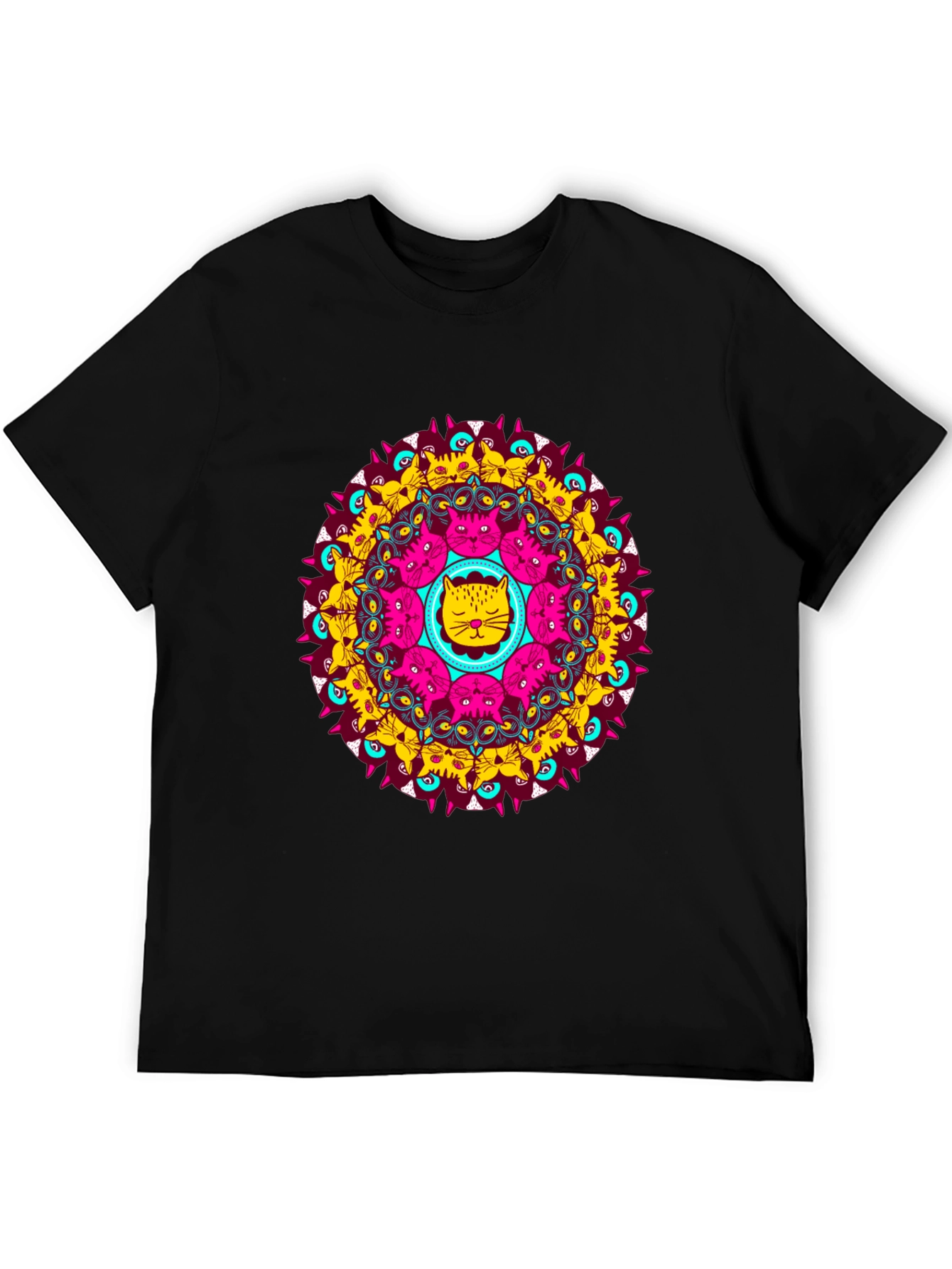 Cat Mandala Graphic Tee - Unique Design