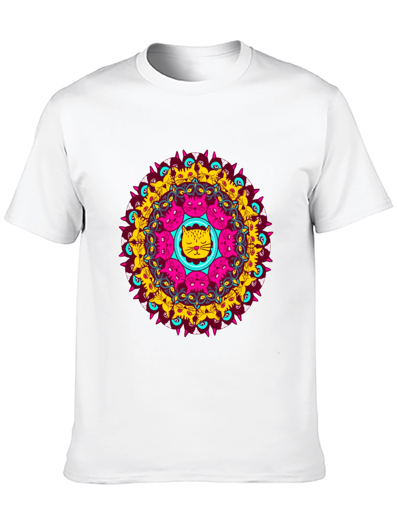 Cat Mandala Graphic Tee - Unique Design