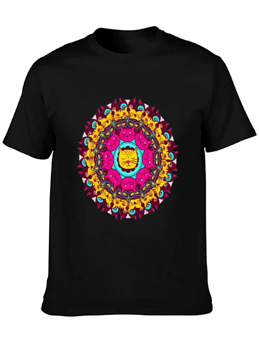 Cat Mandala Graphic Tee - Unique Design