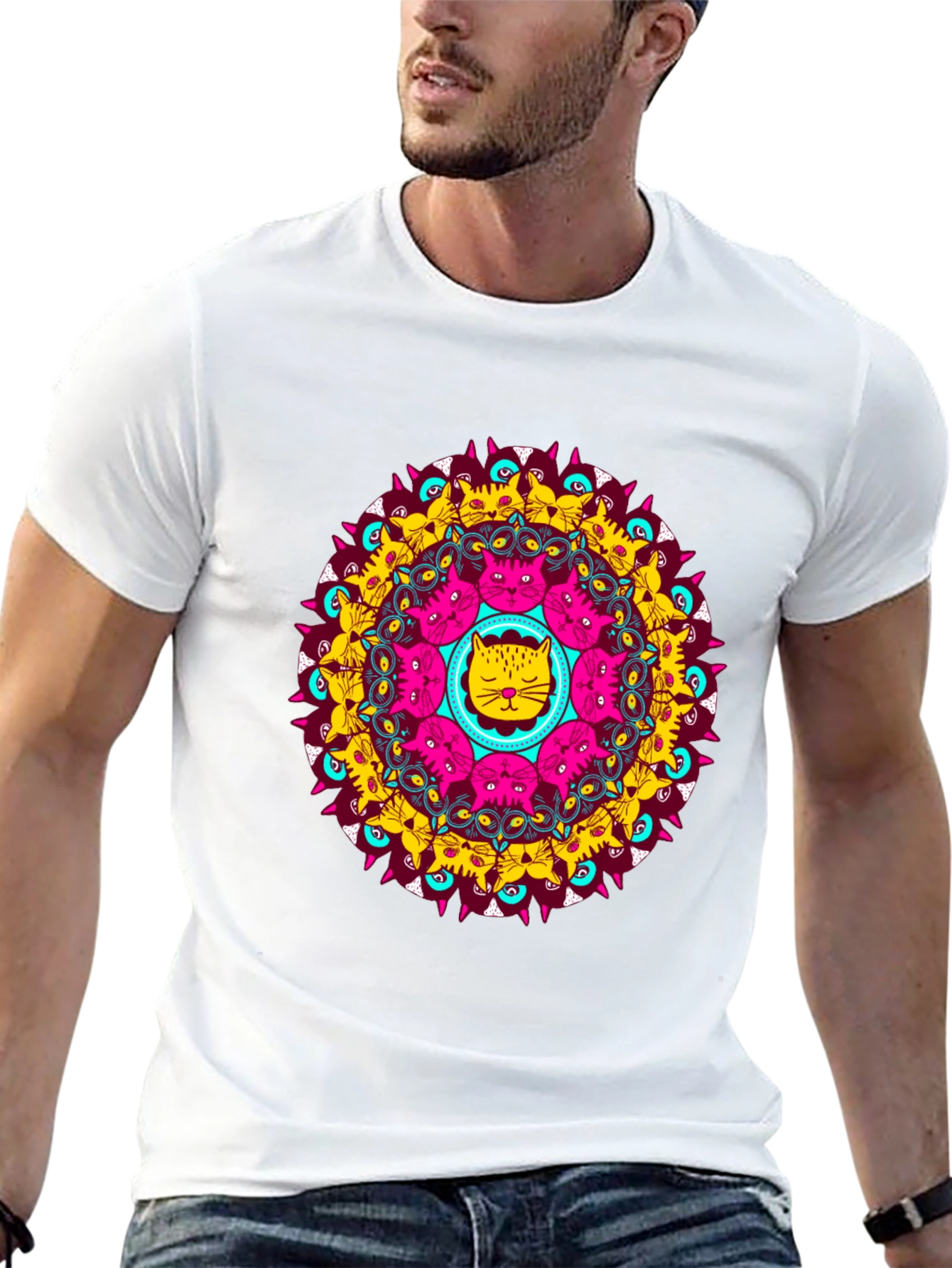 Cat Mandala Graphic Tee - Unique Design