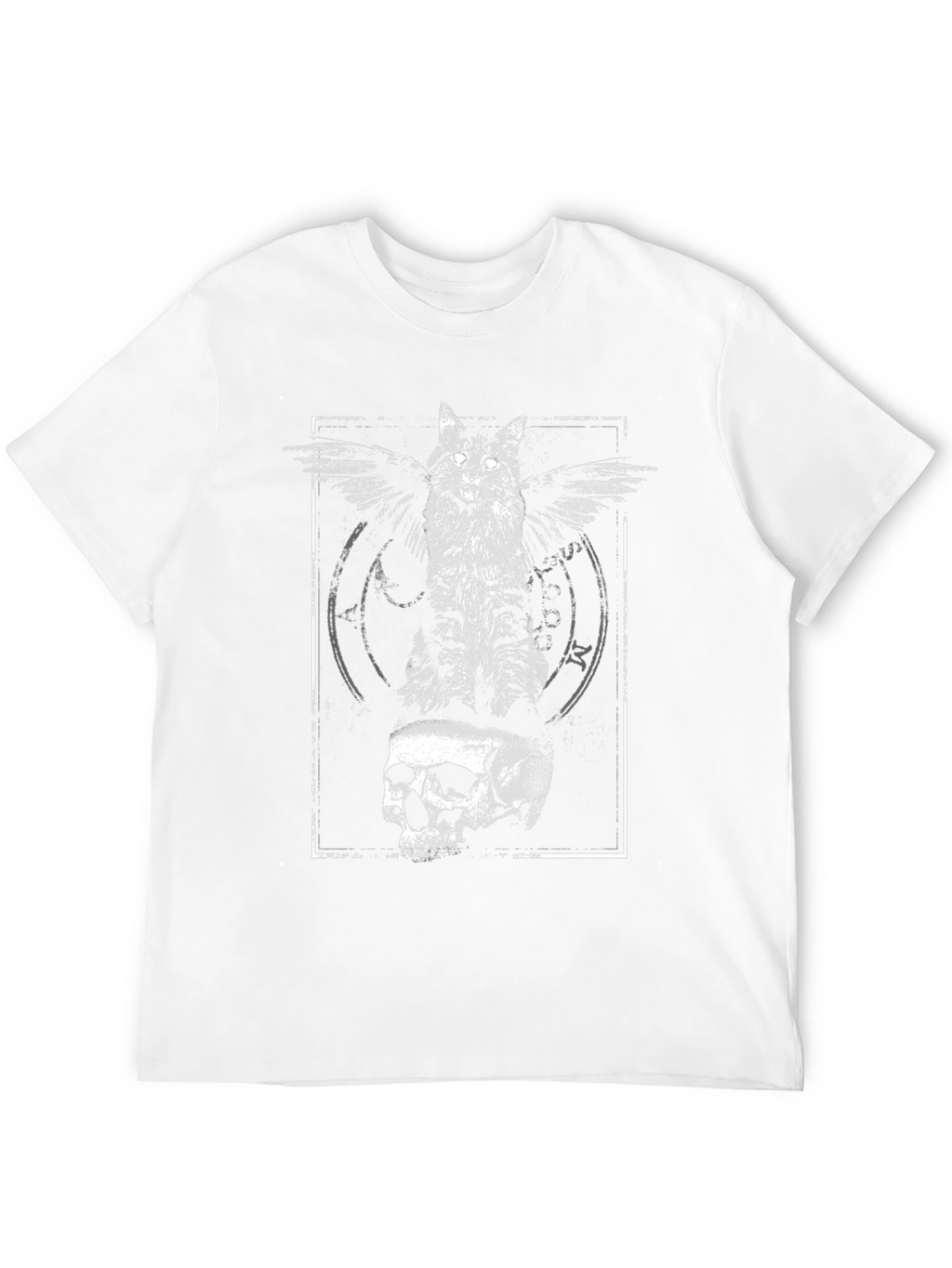 Winged Cat Skull Graphic Tee - Black Cotton T-Shirt