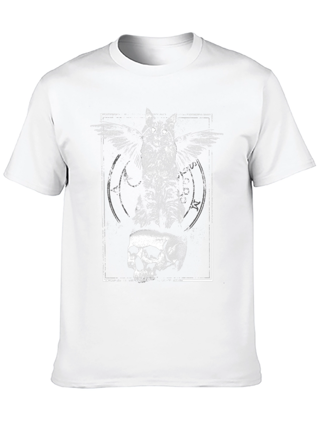 Winged Cat Skull Graphic Tee - Black Cotton T-Shirt