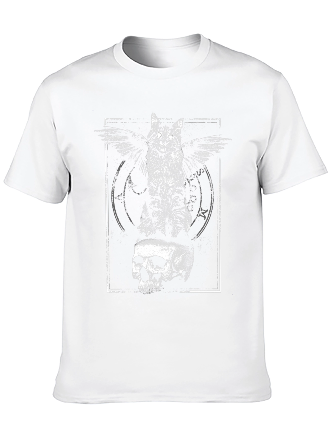 Winged Cat Skull Graphic Tee - Black Cotton T-Shirt