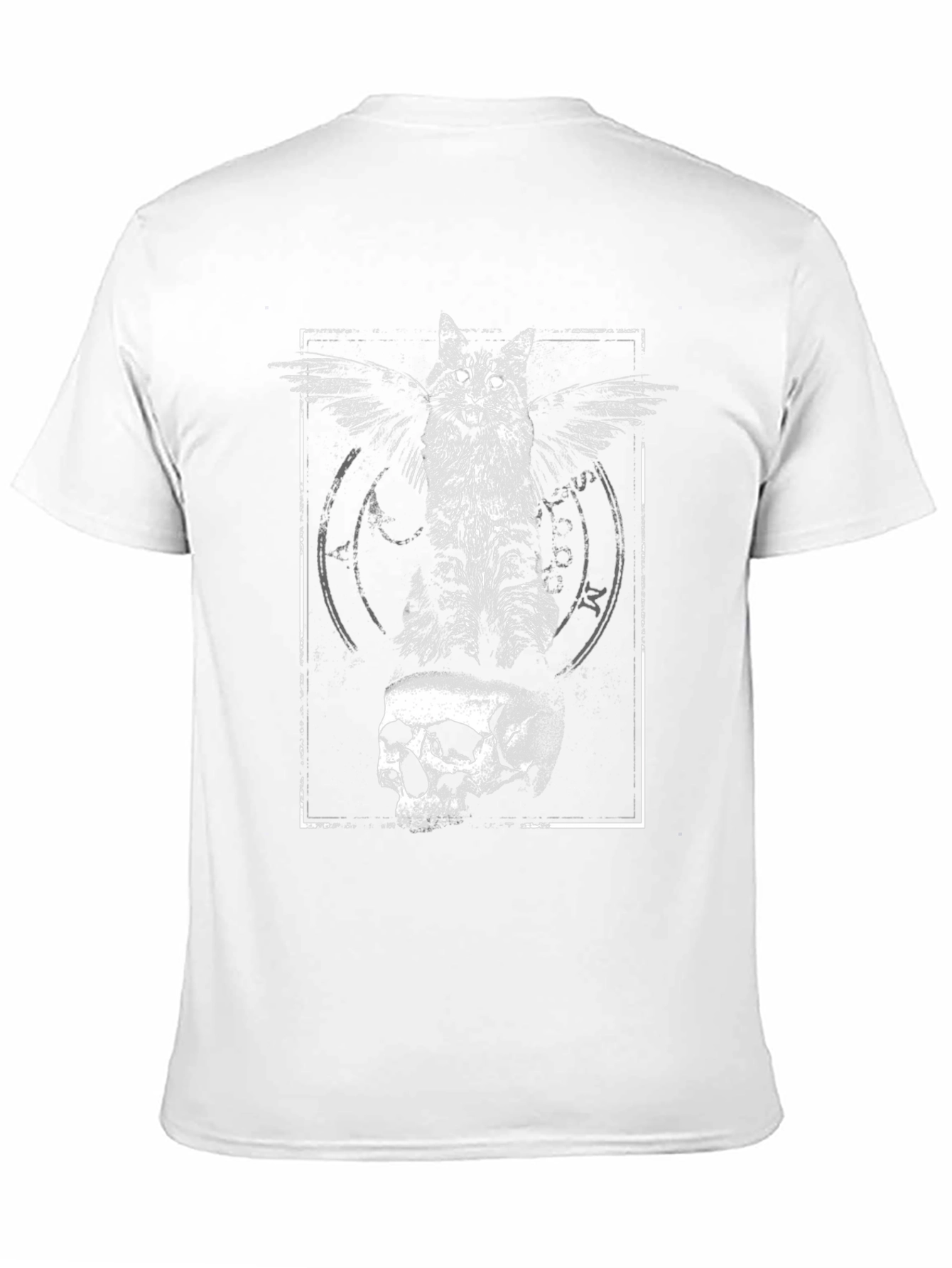 Winged Cat Skull Graphic Tee - Black Cotton T-Shirt