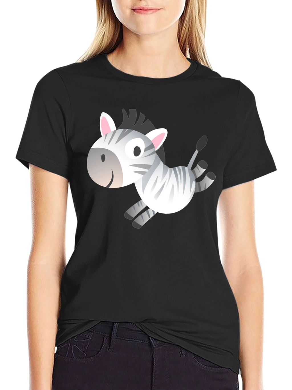 Zebra Cartoon Graphic Black T-Shirt
