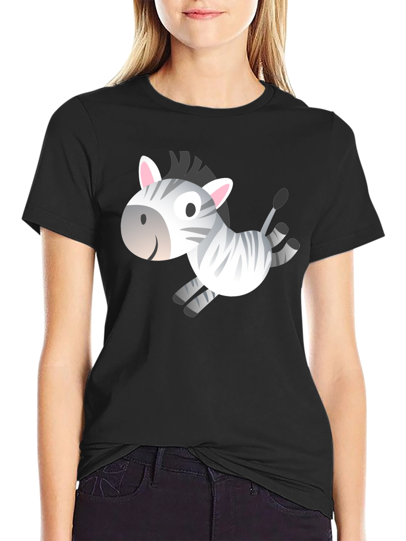 Zebra Cartoon Graphic Black T-Shirt