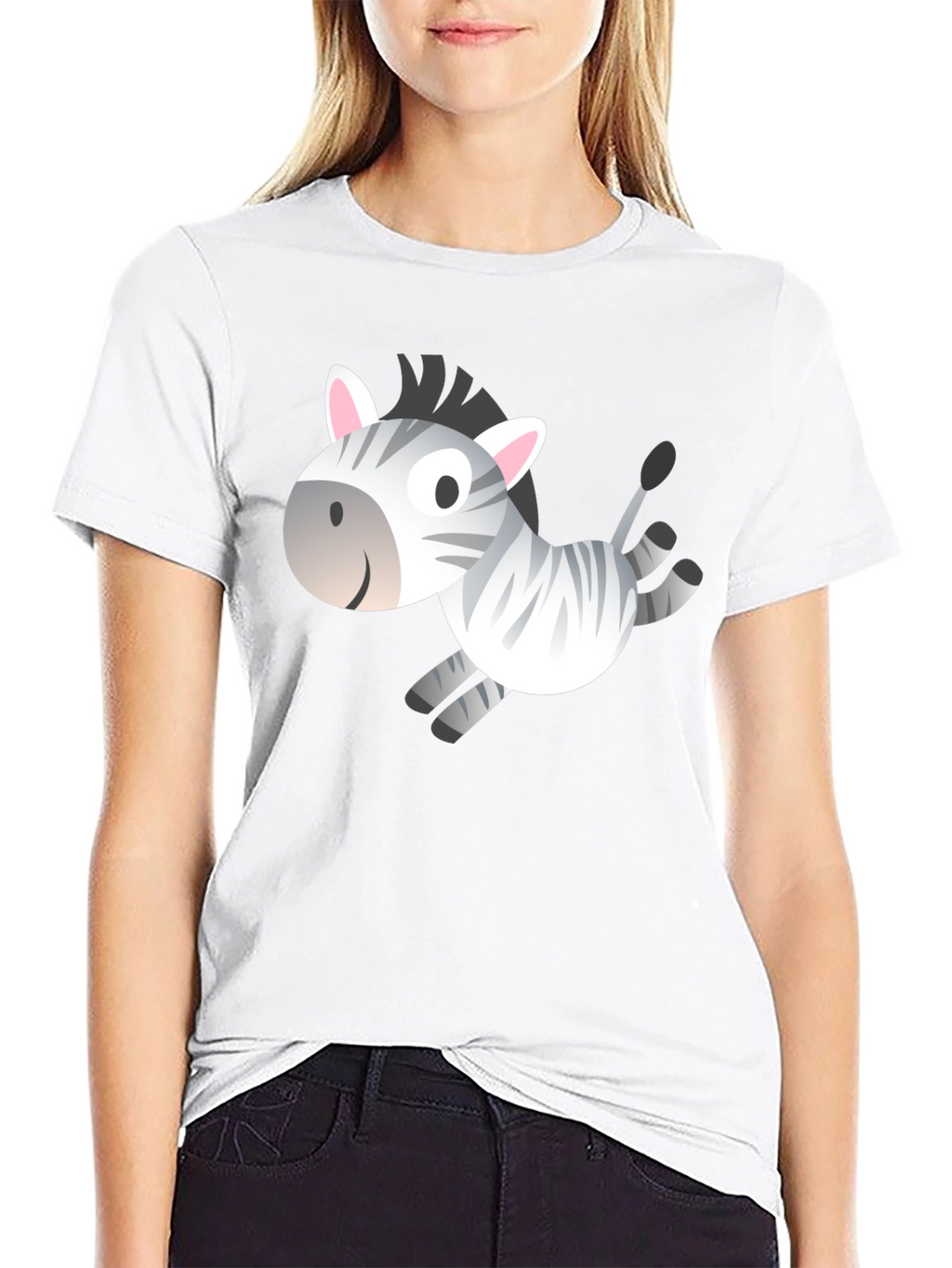 Zebra Cartoon Graphic Black T-Shirt
