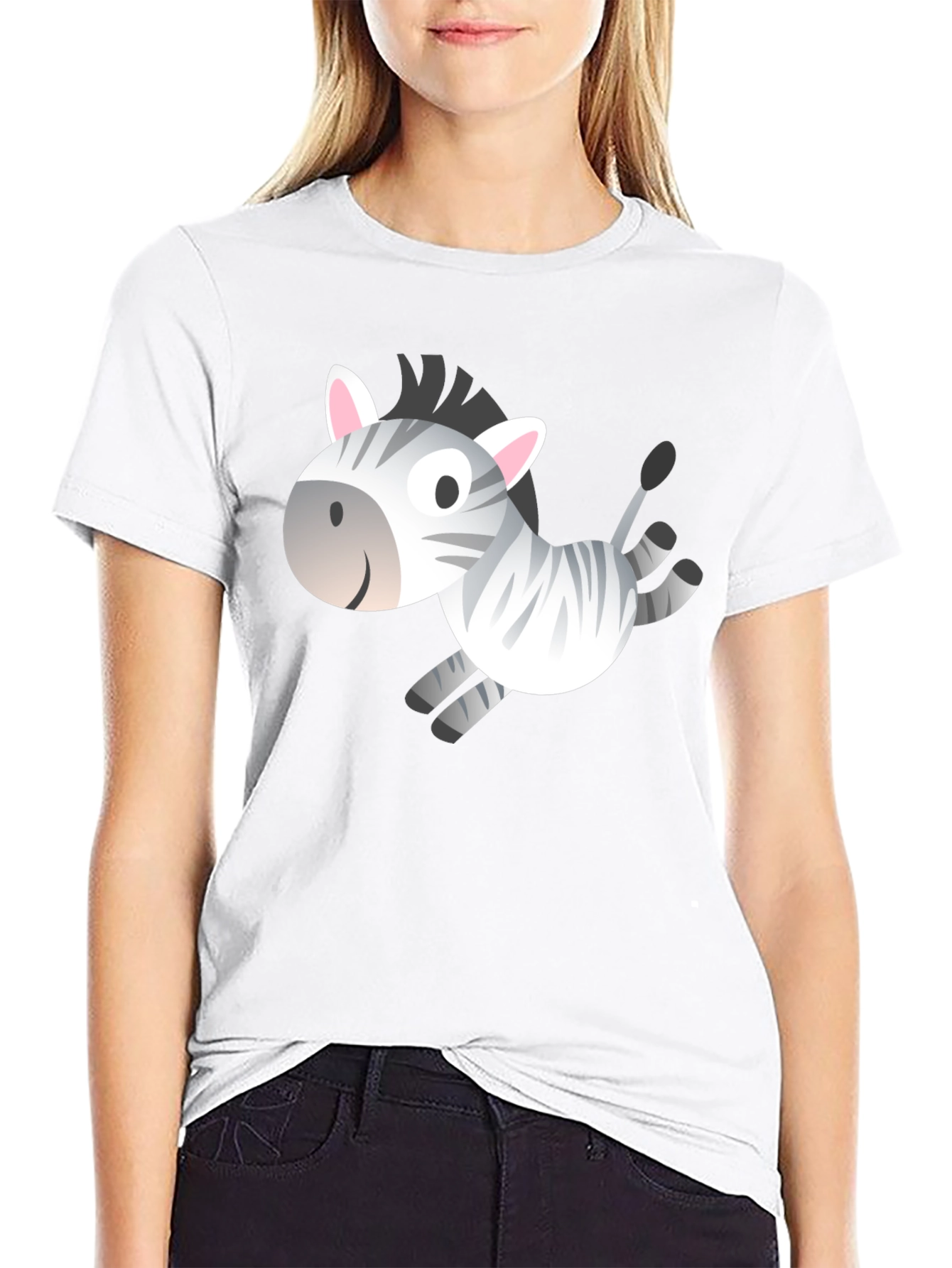 Zebra Cartoon Graphic Black T-Shirt