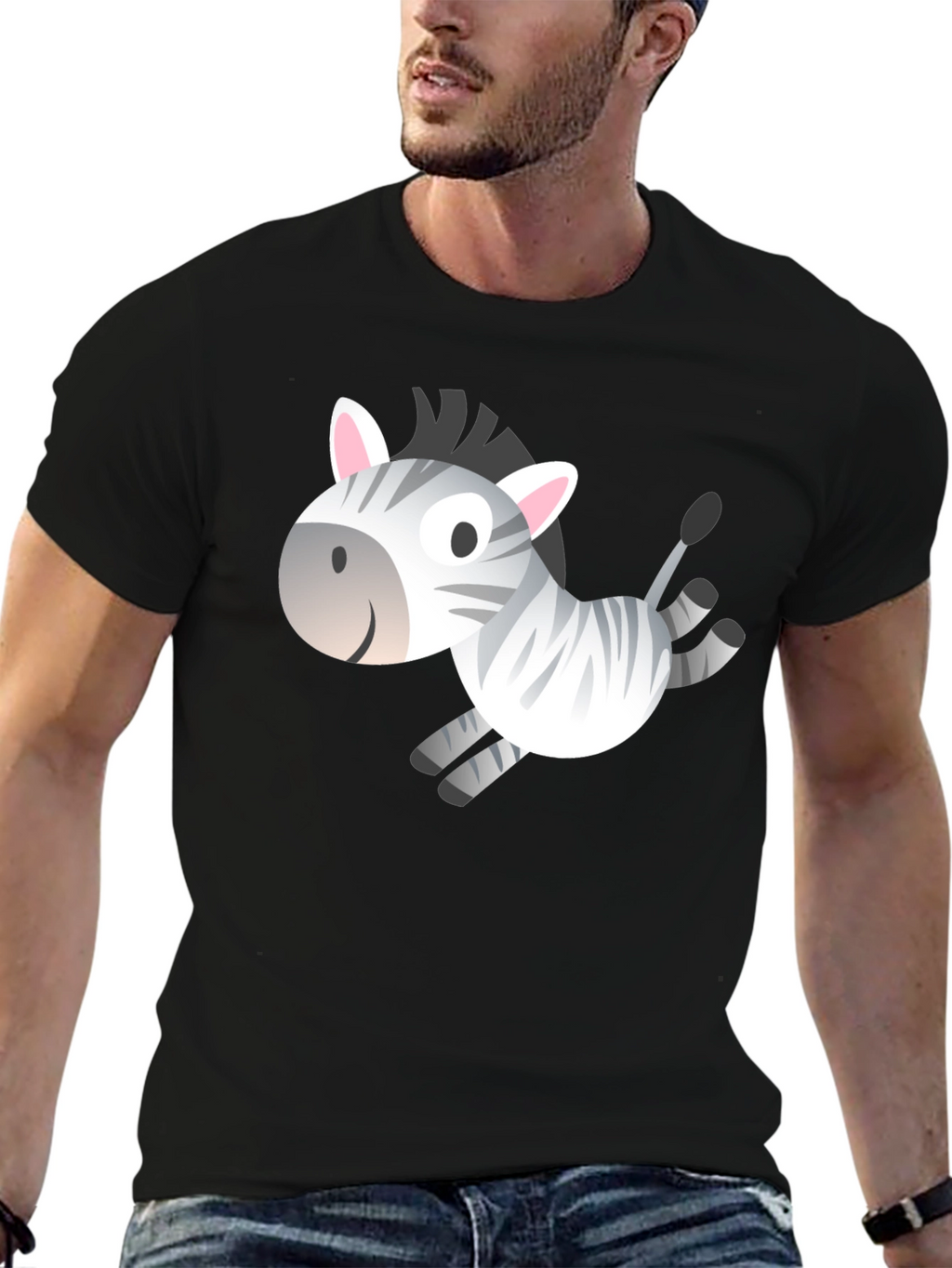 Zebra Cartoon Graphic Black T-Shirt