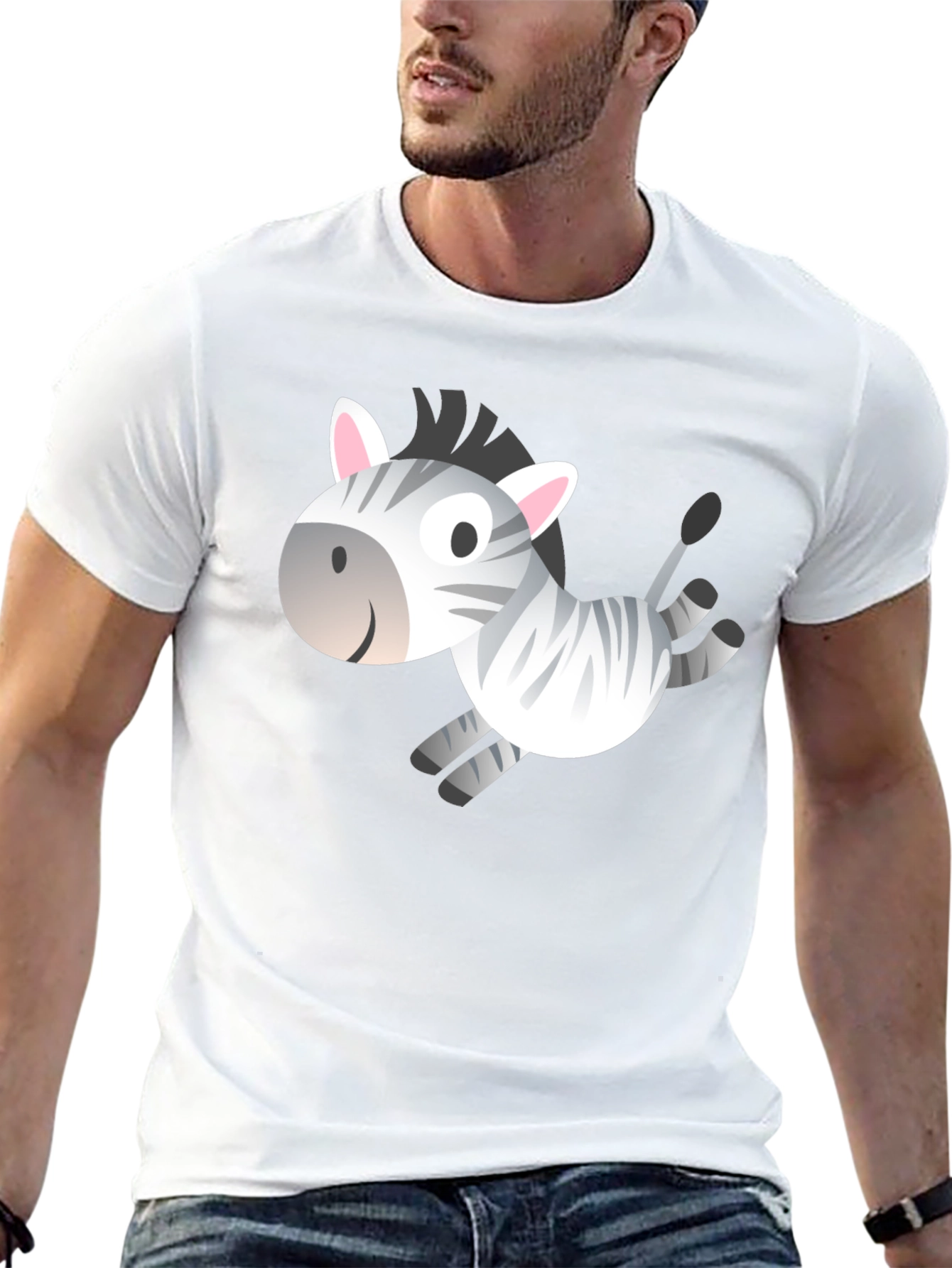 Zebra Cartoon Graphic Black T-Shirt