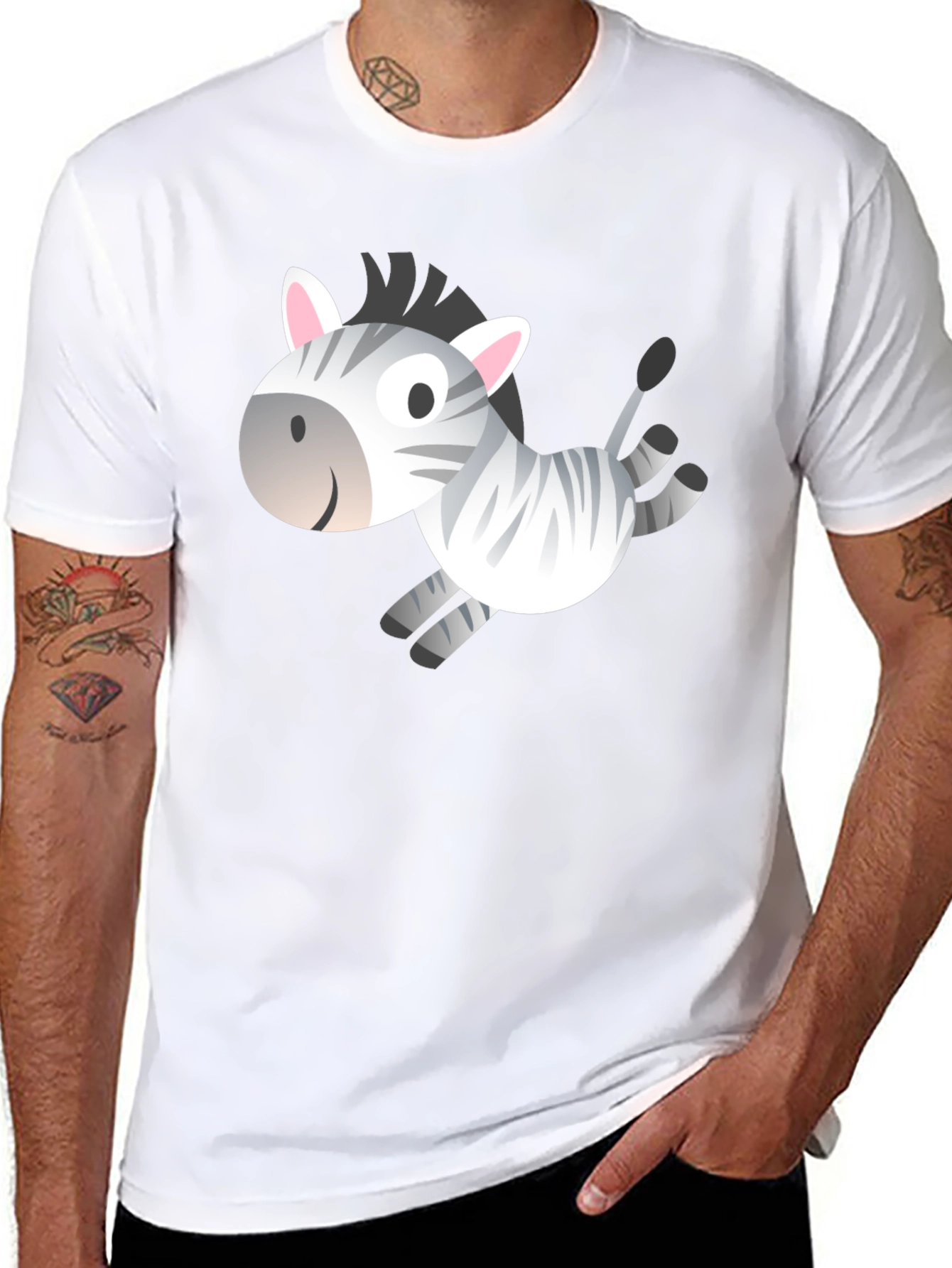 Zebra Cartoon Graphic Black T-Shirt