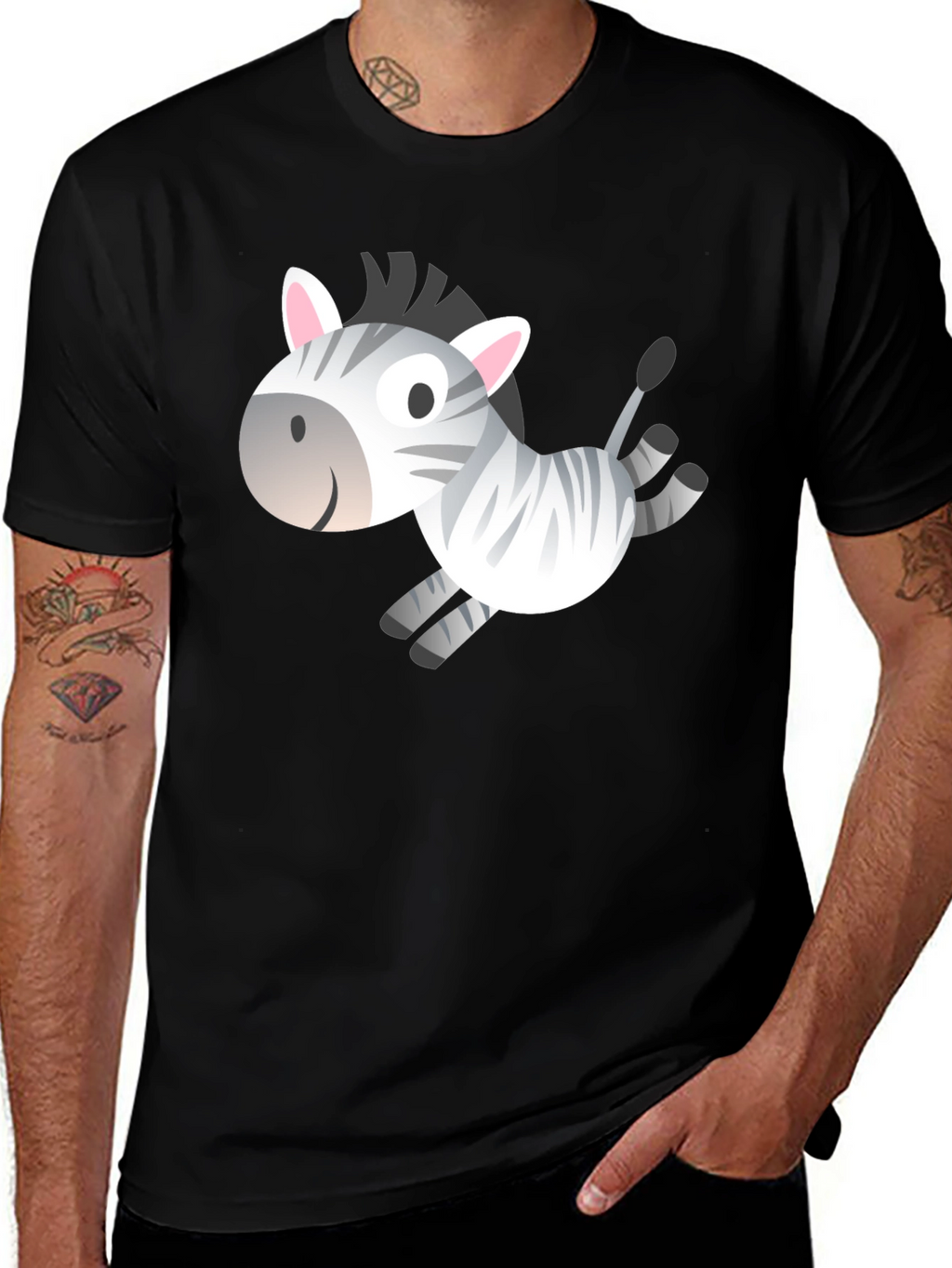 Zebra Cartoon Graphic Black T-Shirt