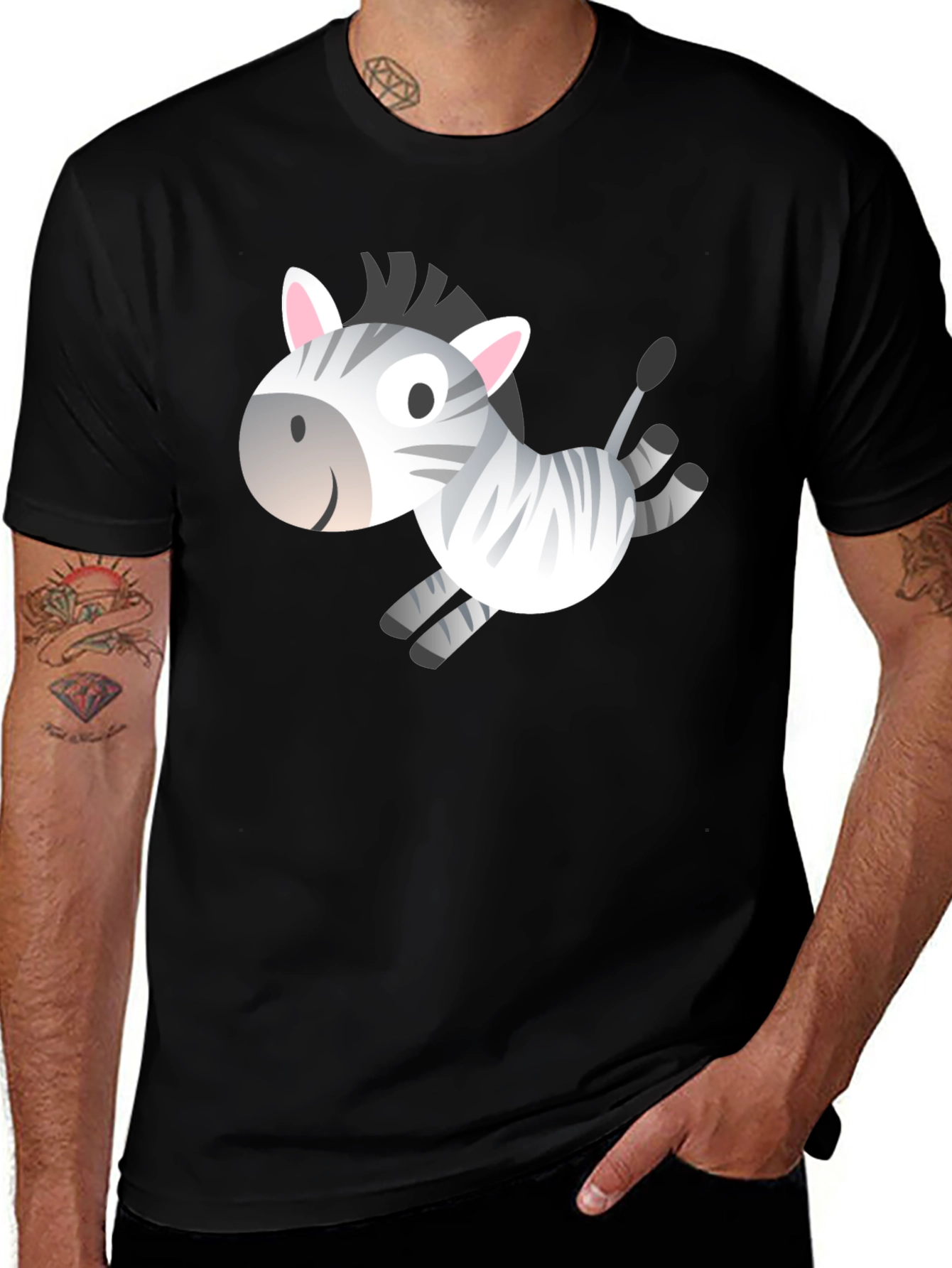 Zebra Cartoon Graphic Black T-Shirt