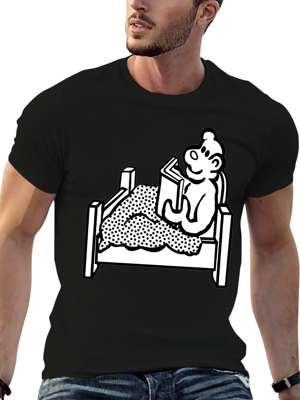 Reading Bear Graphic Tee - Black Unisex T-Shirt