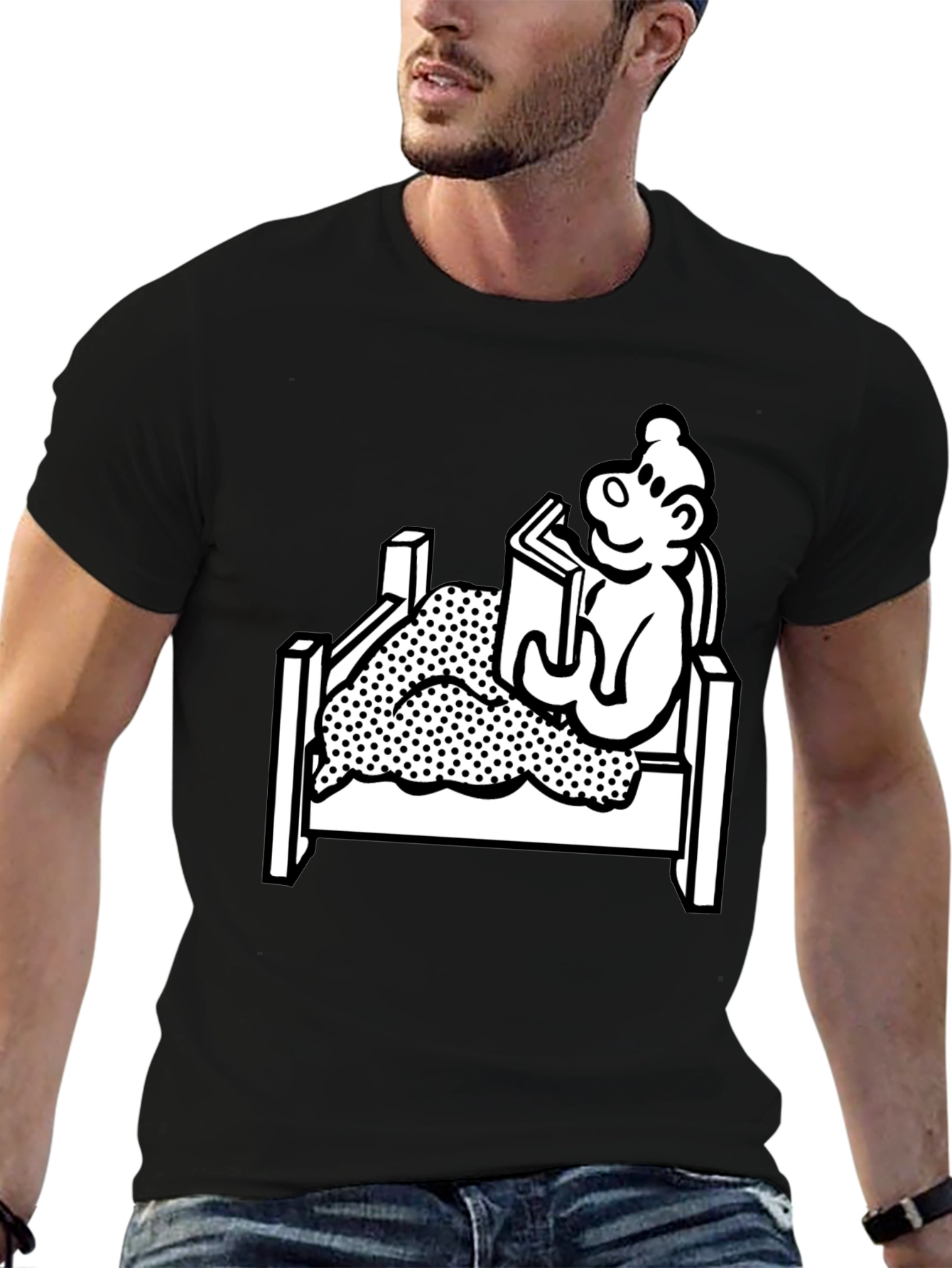 Reading Bear Graphic Tee - Black Unisex T-Shirt