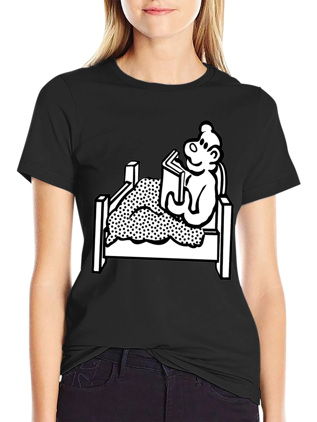 Reading Bear Graphic Tee - Black Unisex T-Shirt