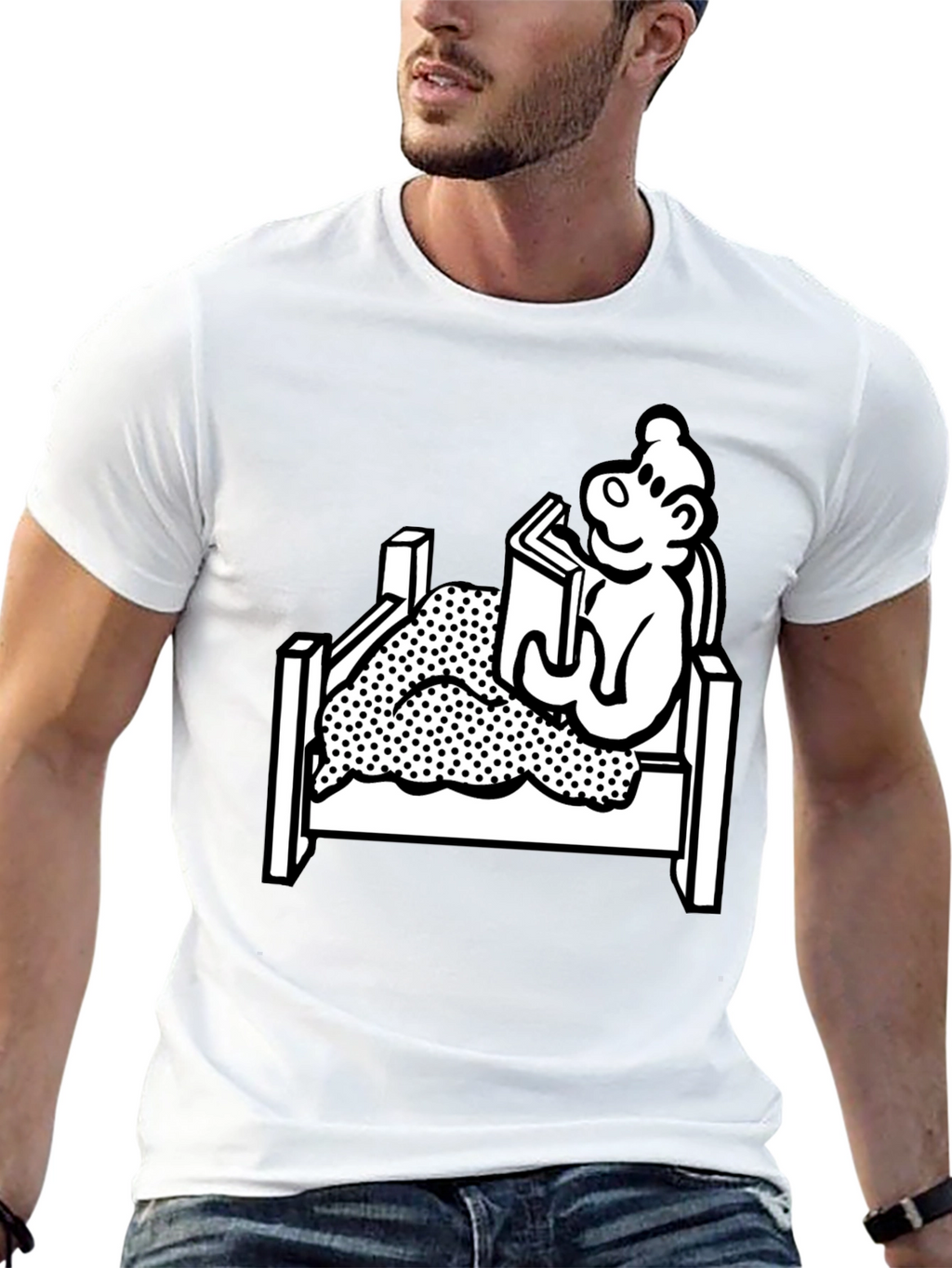 Reading Bear Graphic Tee - Black Unisex T-Shirt