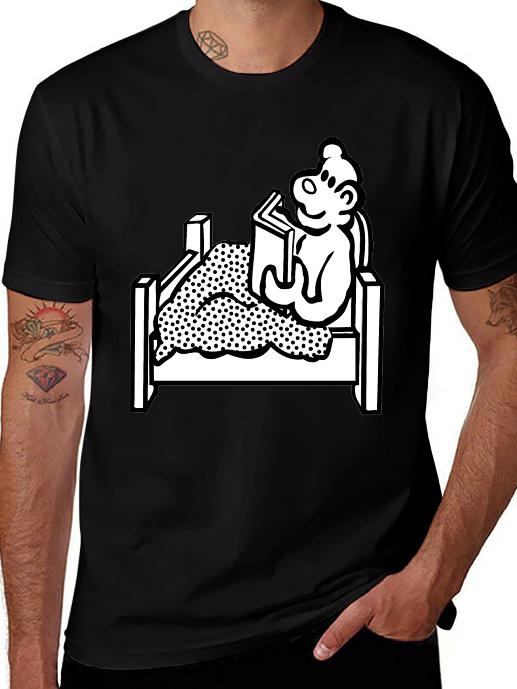 Reading Bear Graphic Tee - Black Unisex T-Shirt