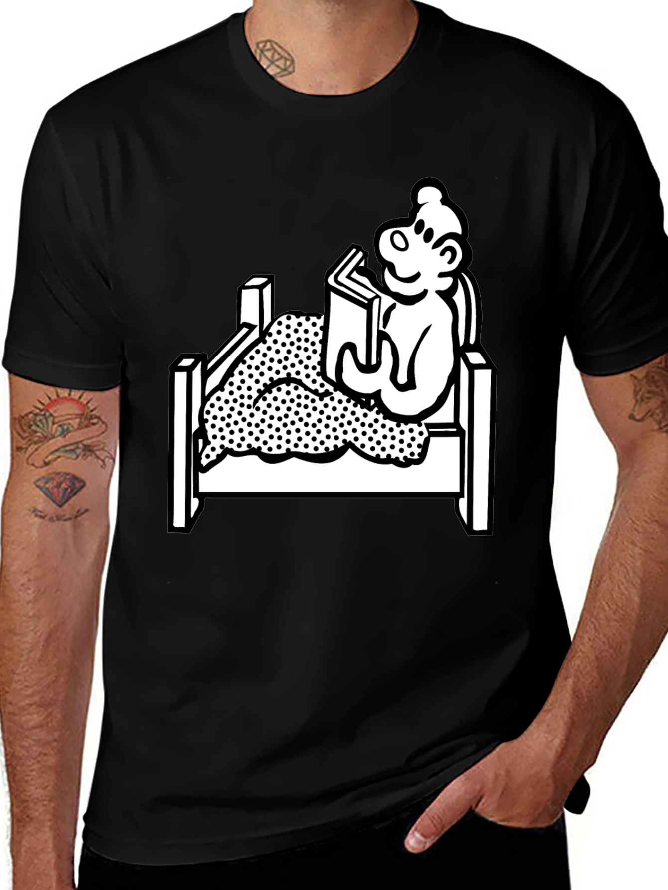 Reading Bear Graphic Tee - Black Unisex T-Shirt