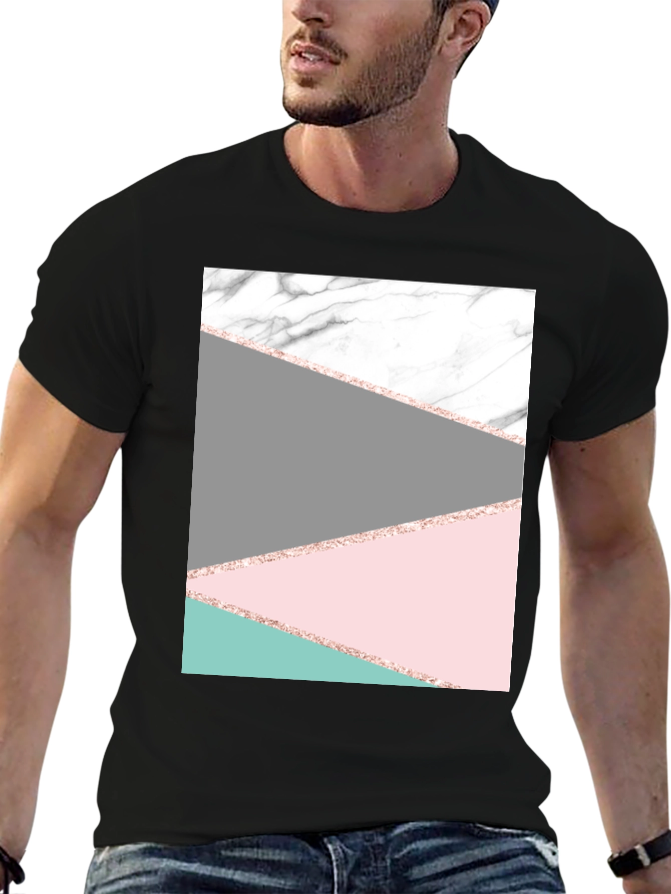 Modern Geometric Marble Graphic Tee - Black