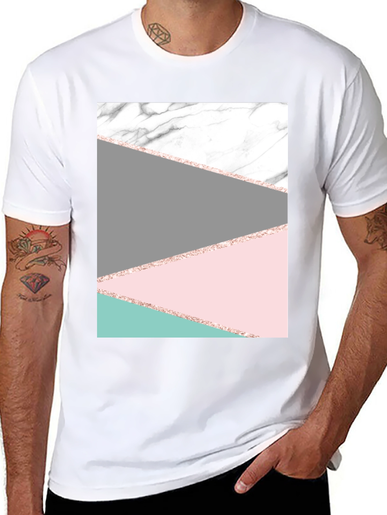 Modern Geometric Marble Graphic Tee - Black