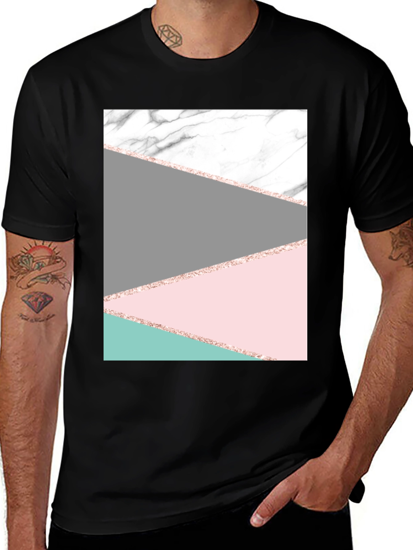 Modern Geometric Marble Graphic Tee - Black