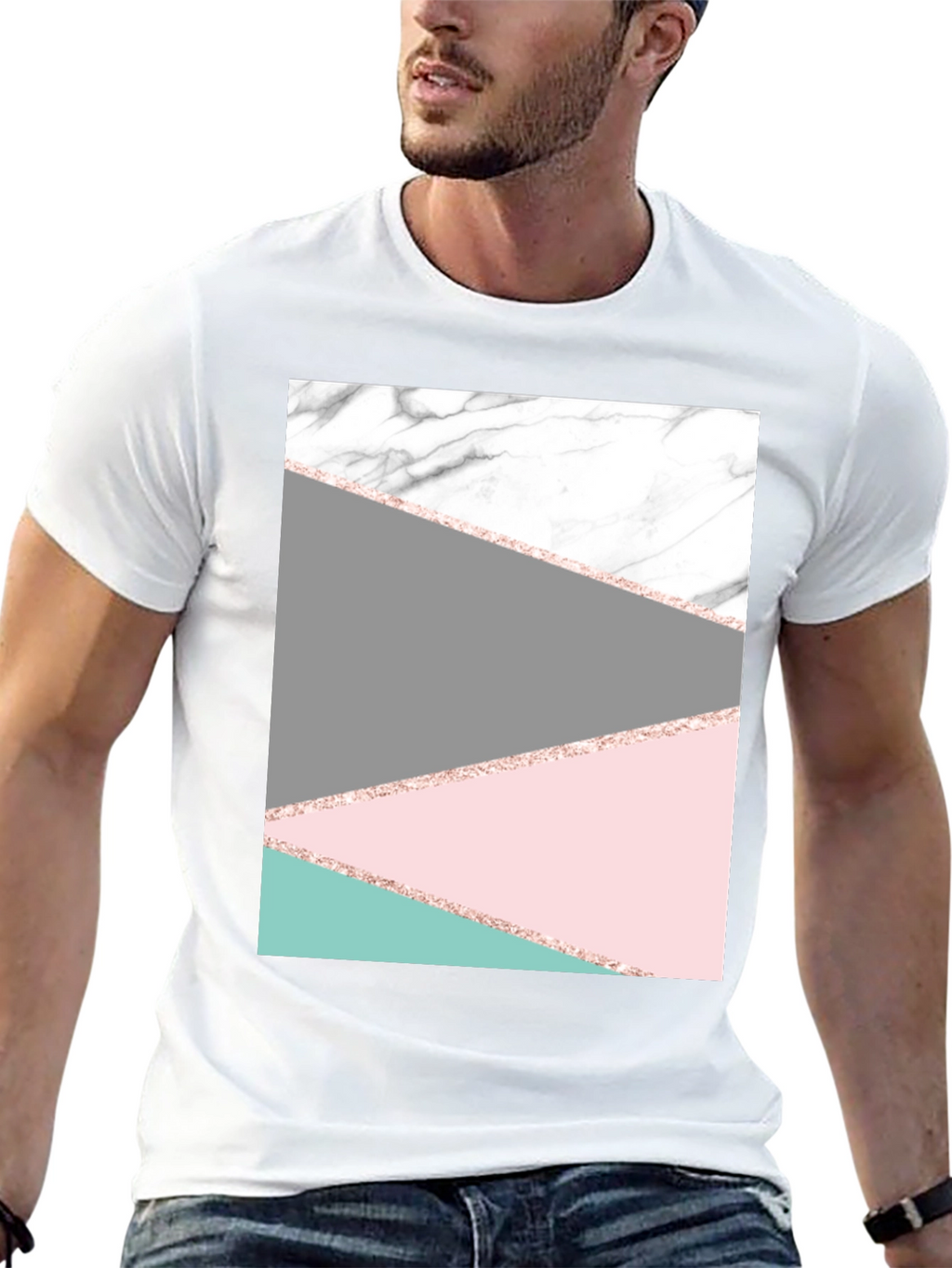 Modern Geometric Marble Graphic Tee - Black