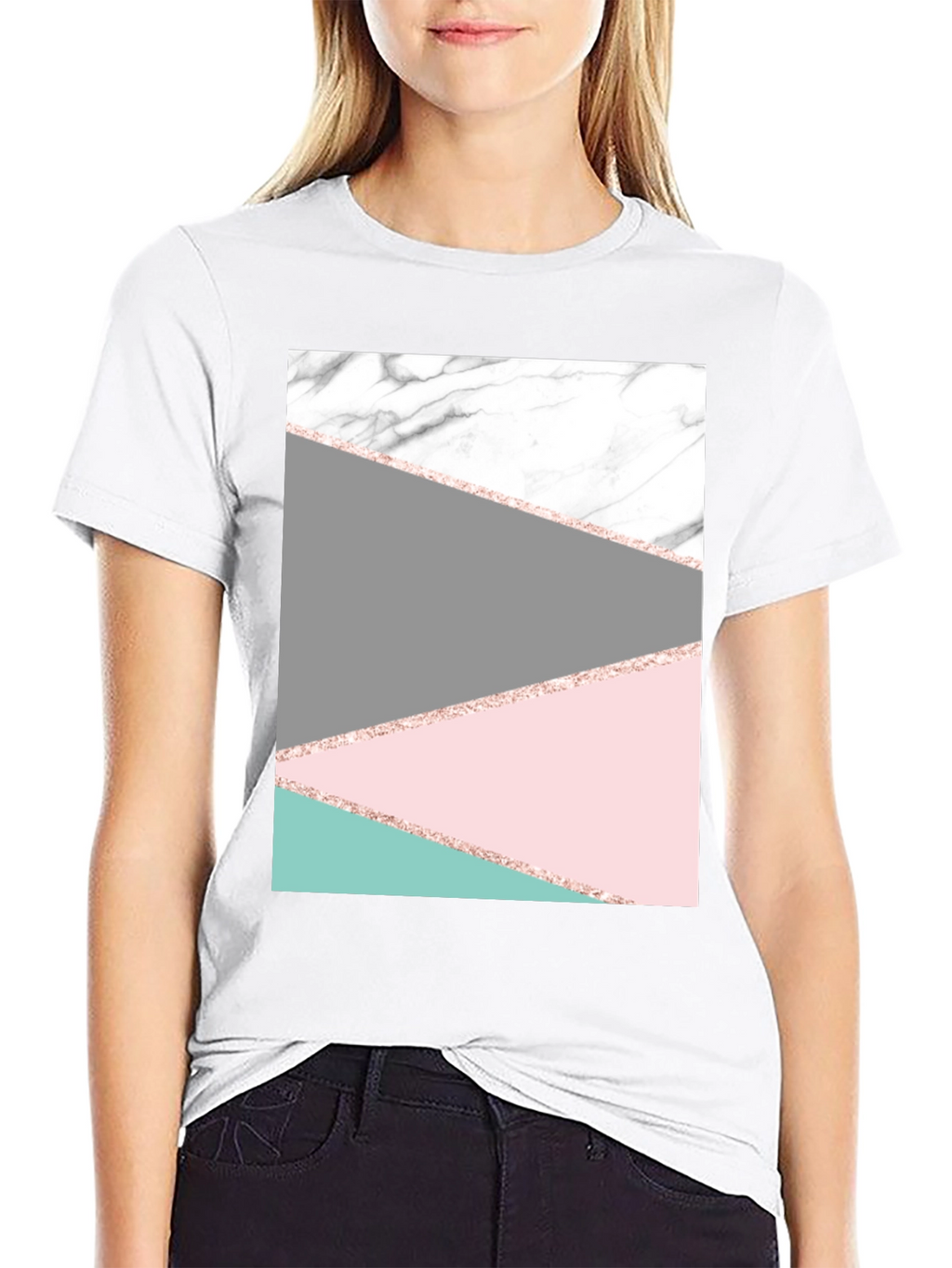 Modern Geometric Marble Graphic Tee - Black