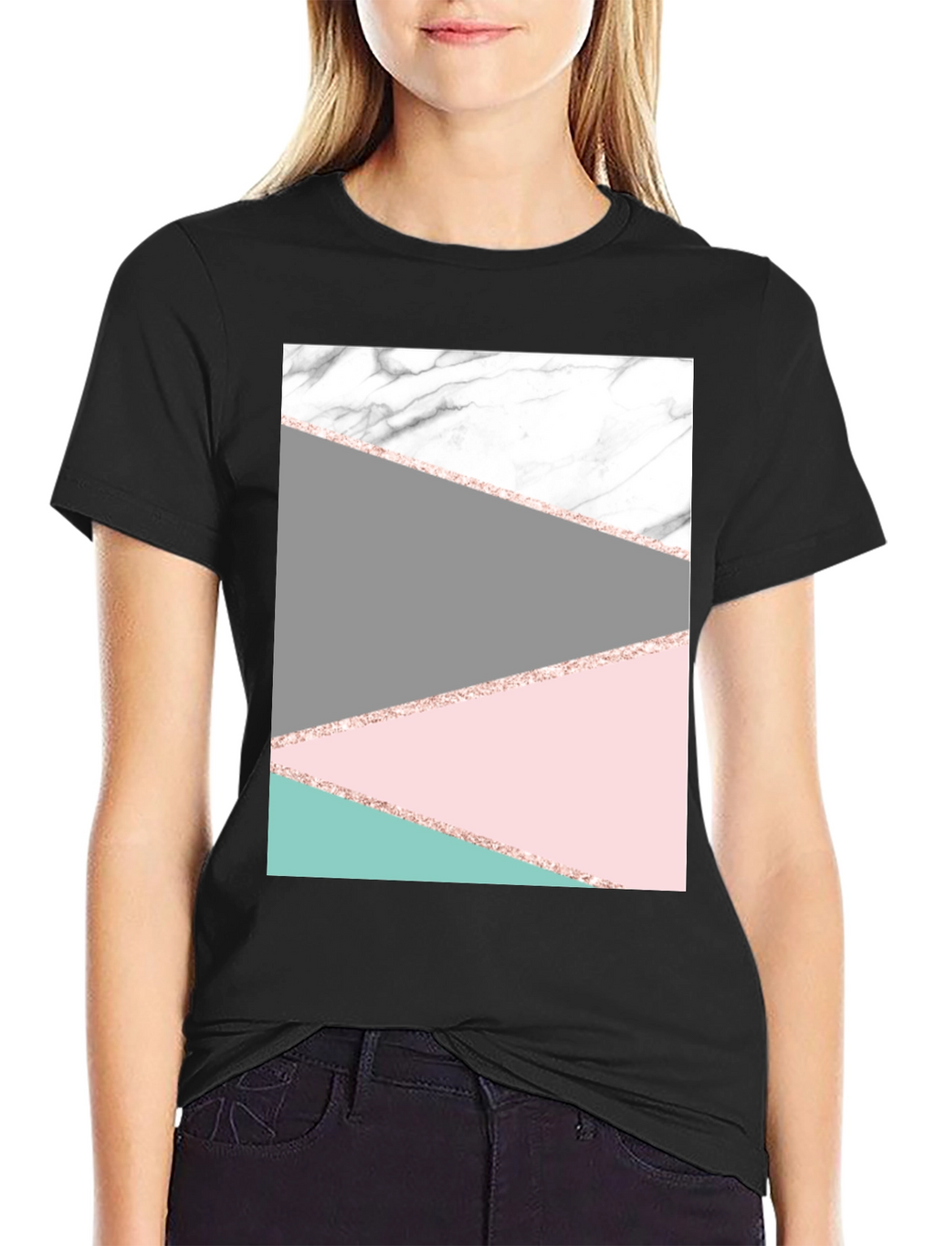 Modern Geometric Marble Graphic Tee - Black