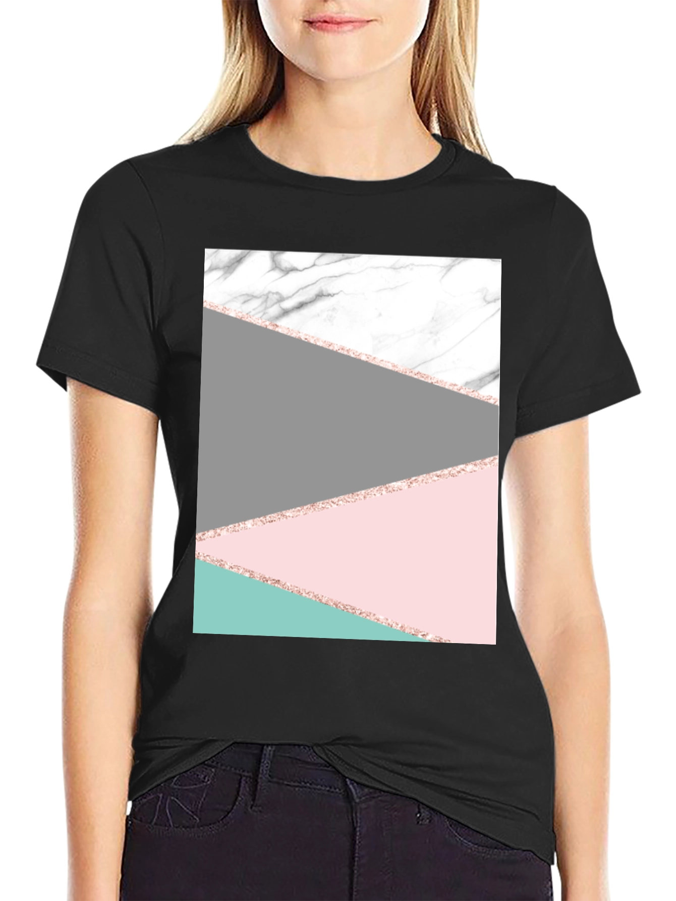 Modern Geometric Marble Graphic Tee - Black