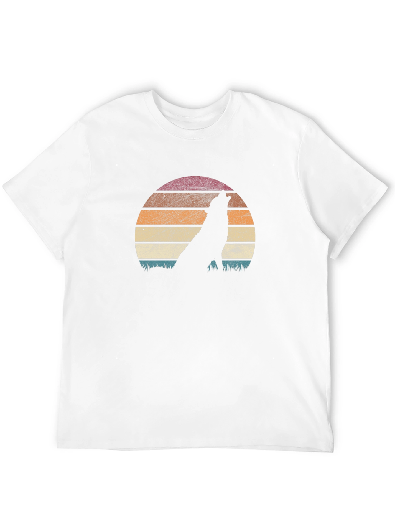 Retro Wolf Sunset Graphic T-Shirt - Black