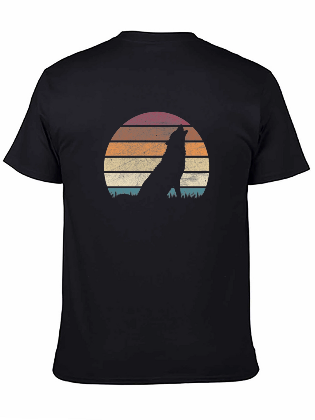 Retro Wolf Sunset Graphic T-Shirt - Black