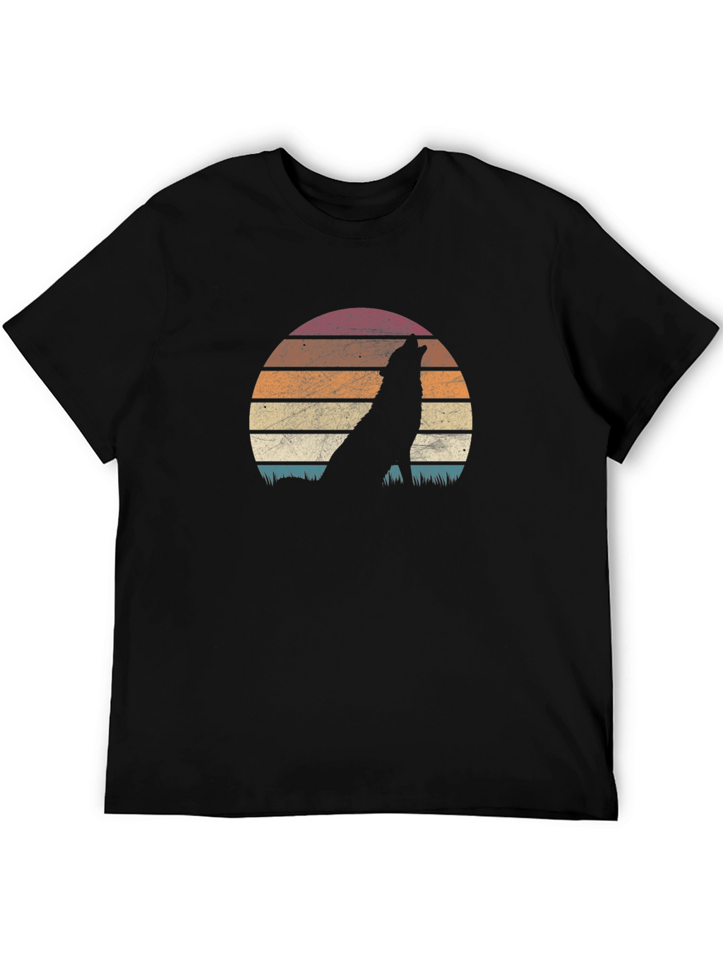 Retro Wolf Sunset Graphic T-Shirt - Black