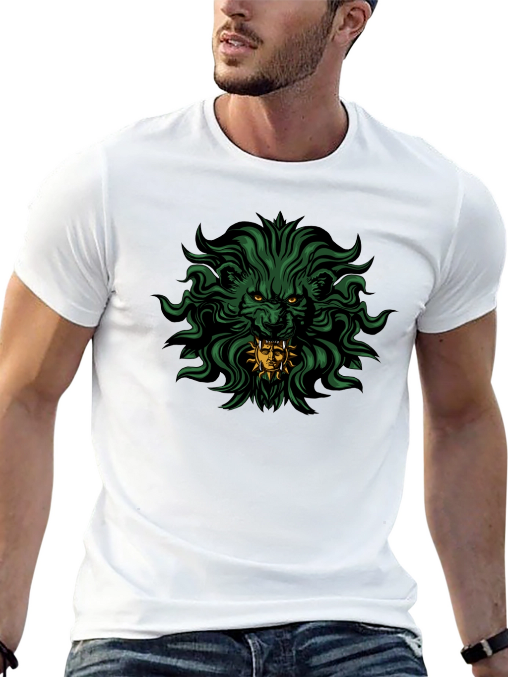 Mens Black T-Shirt with Lion Graphic Print