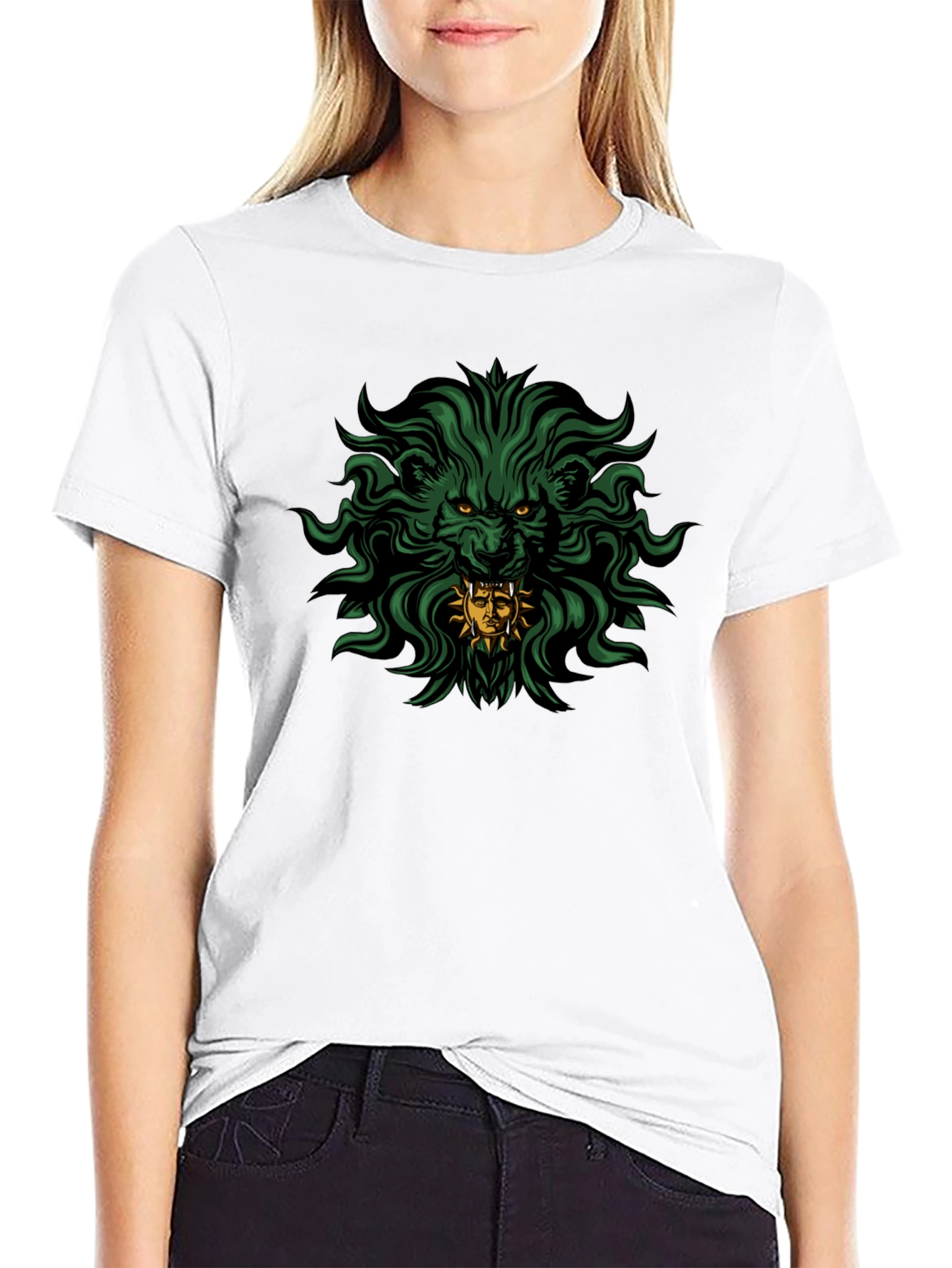 Mens Black T-Shirt with Lion Graphic Print