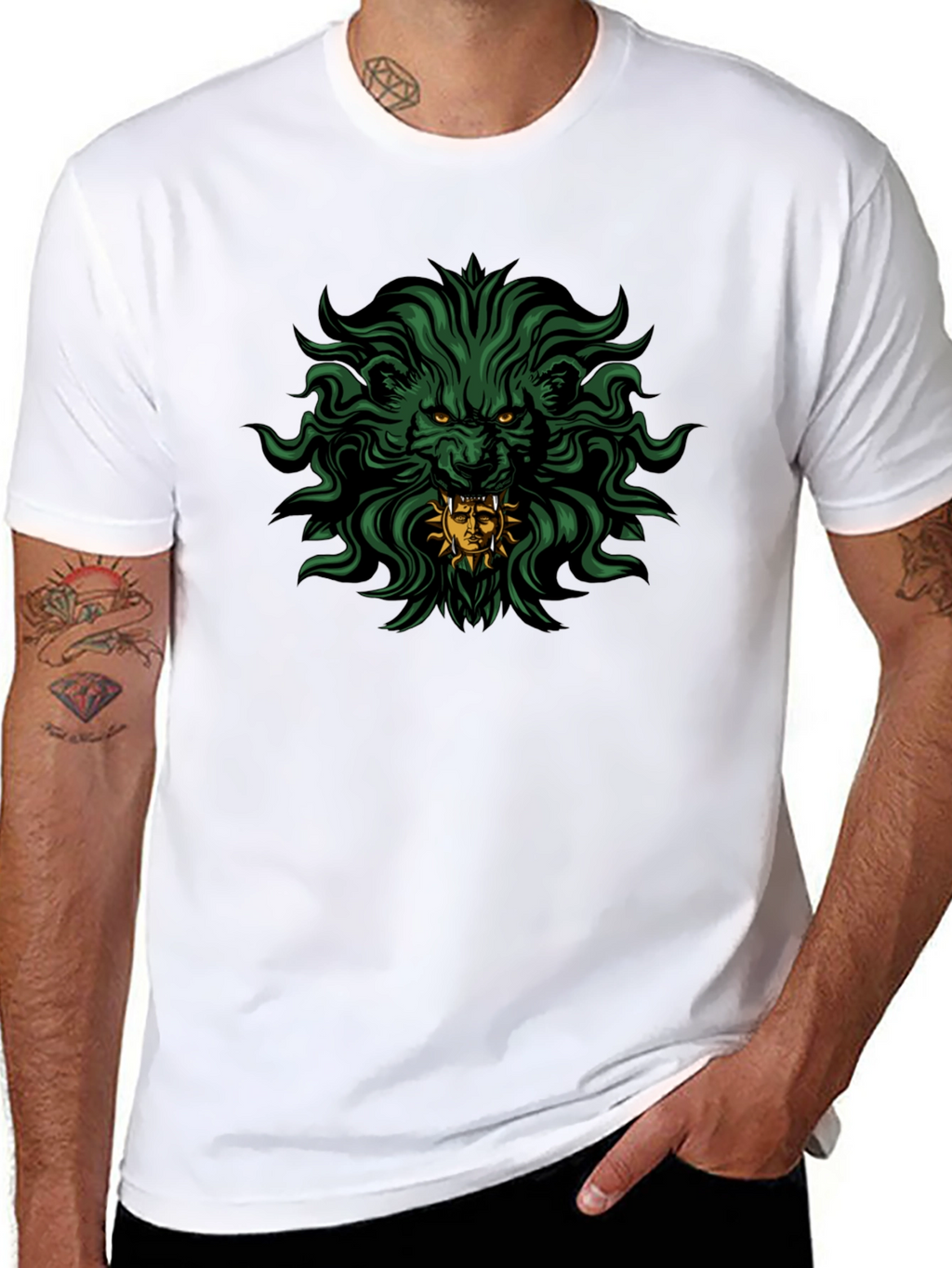 Mens Black T-Shirt with Lion Graphic Print