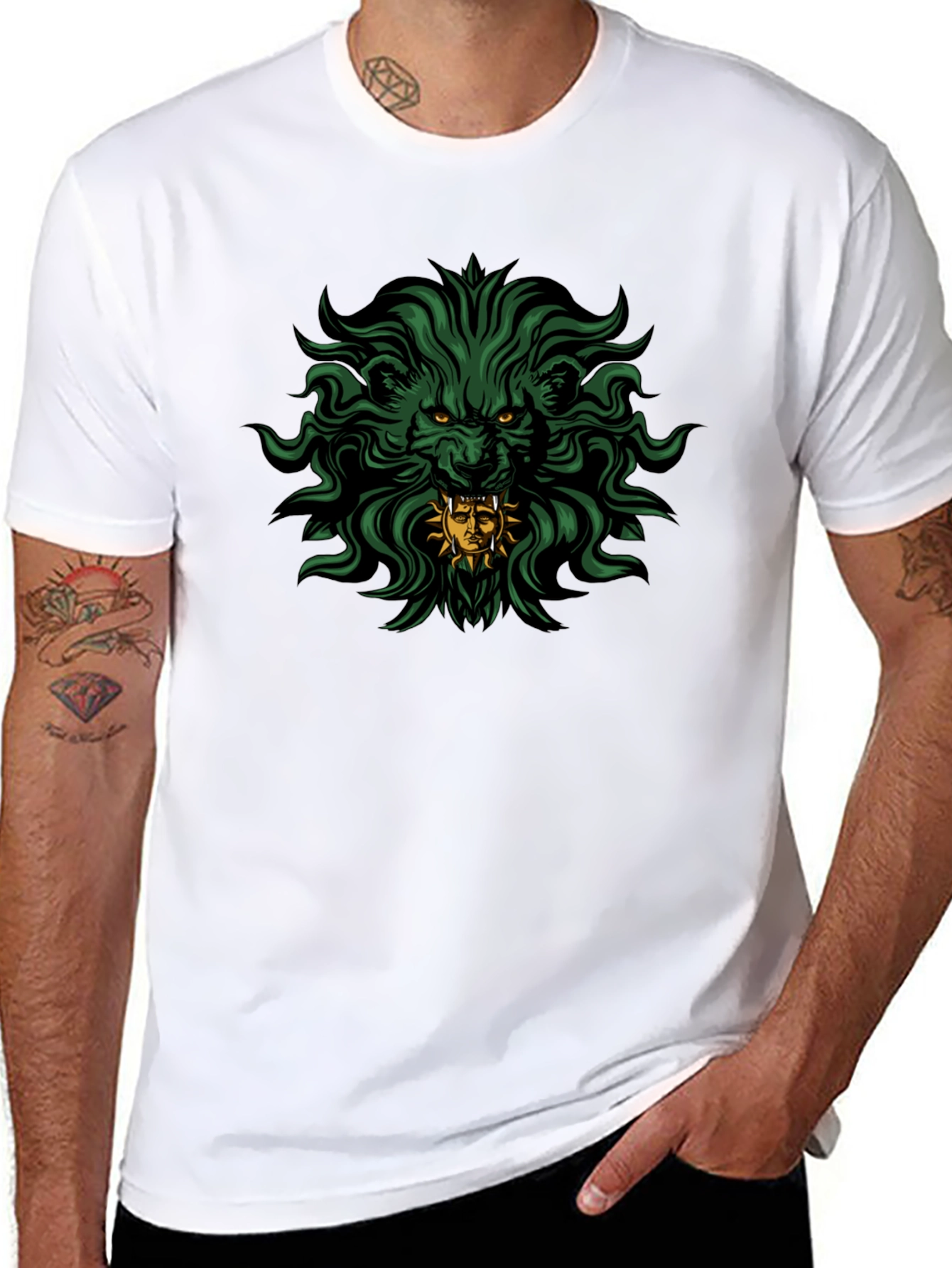 Mens Black T-Shirt with Lion Graphic Print