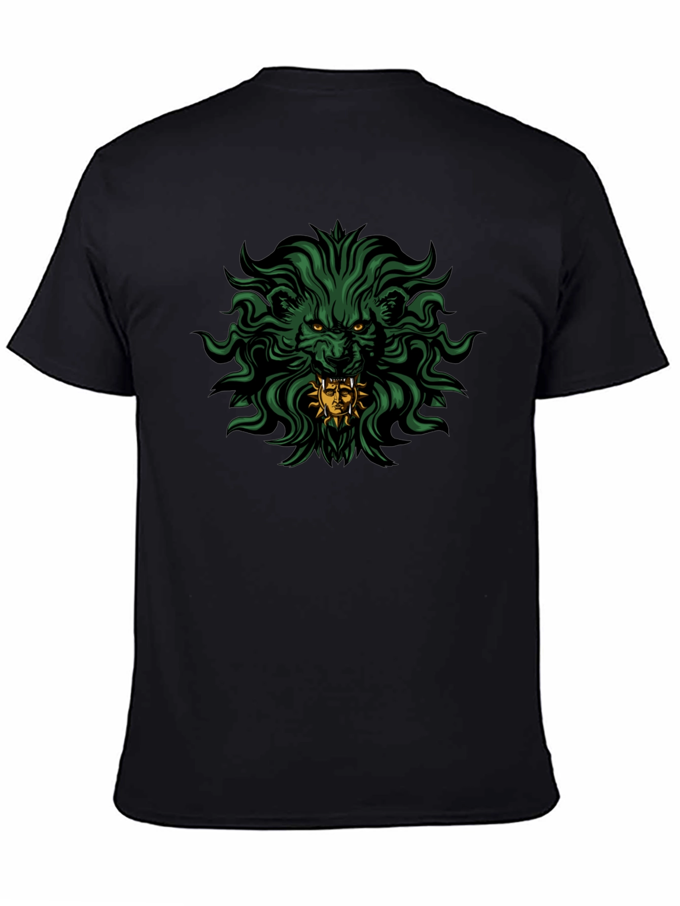 Mens Black T-Shirt with Lion Graphic Print