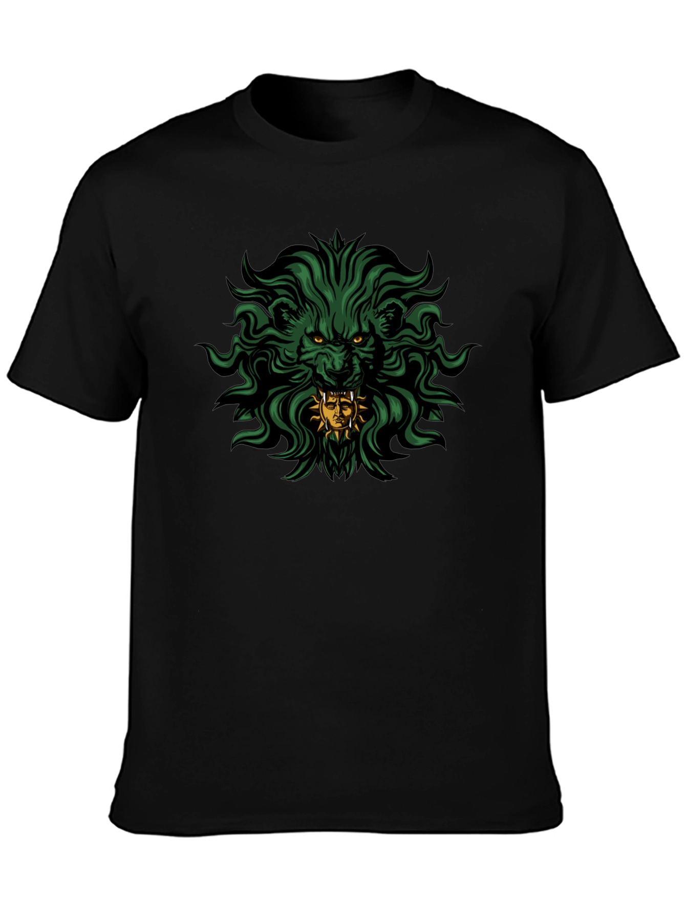 Mens Black T-Shirt with Lion Graphic Print