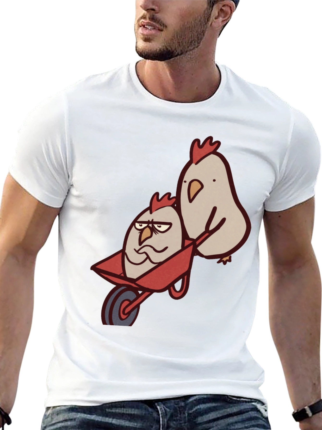 Funny Chicken Wheelbarrow Black T-Shirt