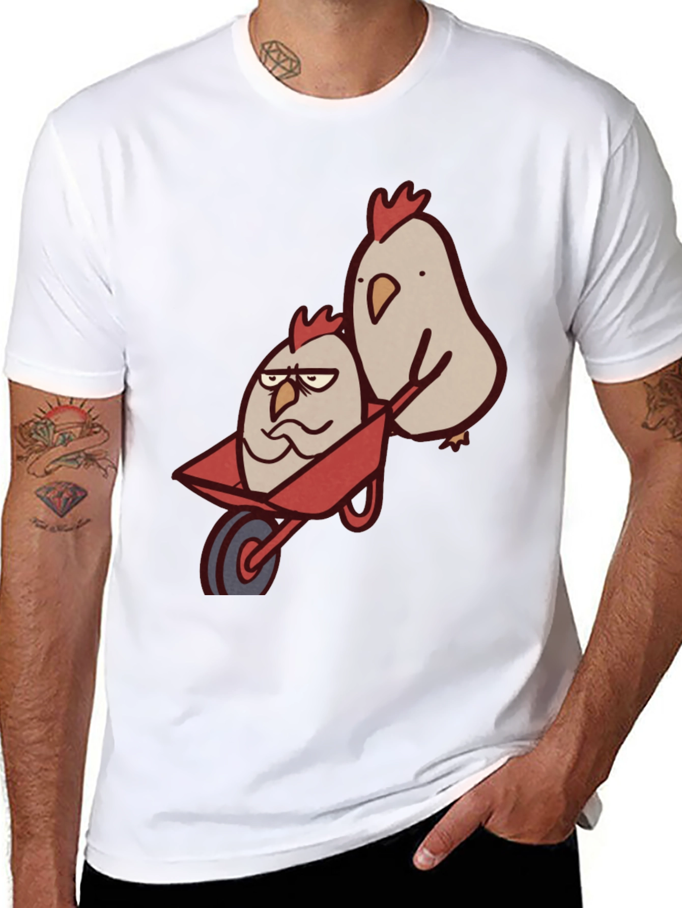 Funny Chicken Wheelbarrow Black T-Shirt
