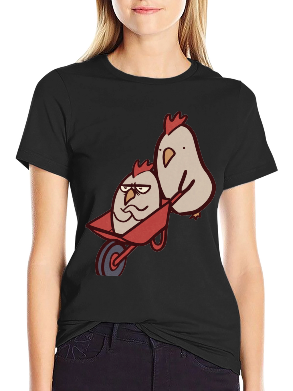 Funny Chicken Wheelbarrow Black T-Shirt