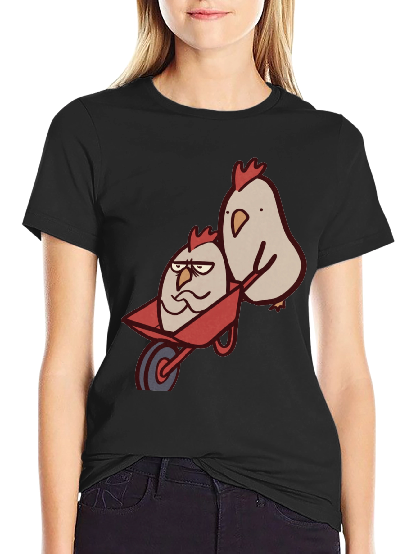 Funny Chicken Wheelbarrow Black T-Shirt