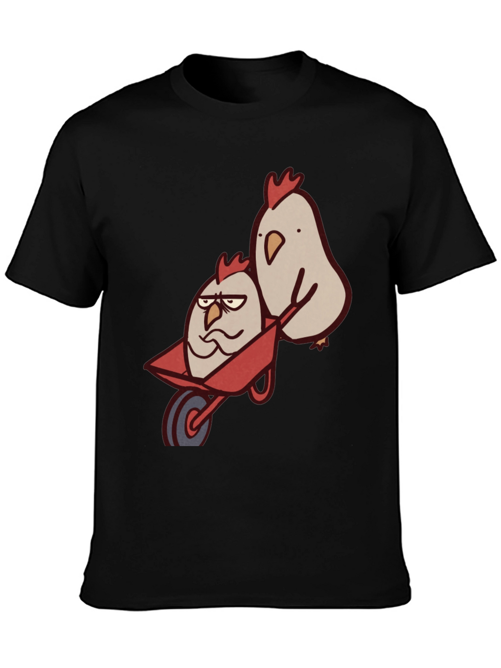 Funny Chicken Wheelbarrow Black T-Shirt