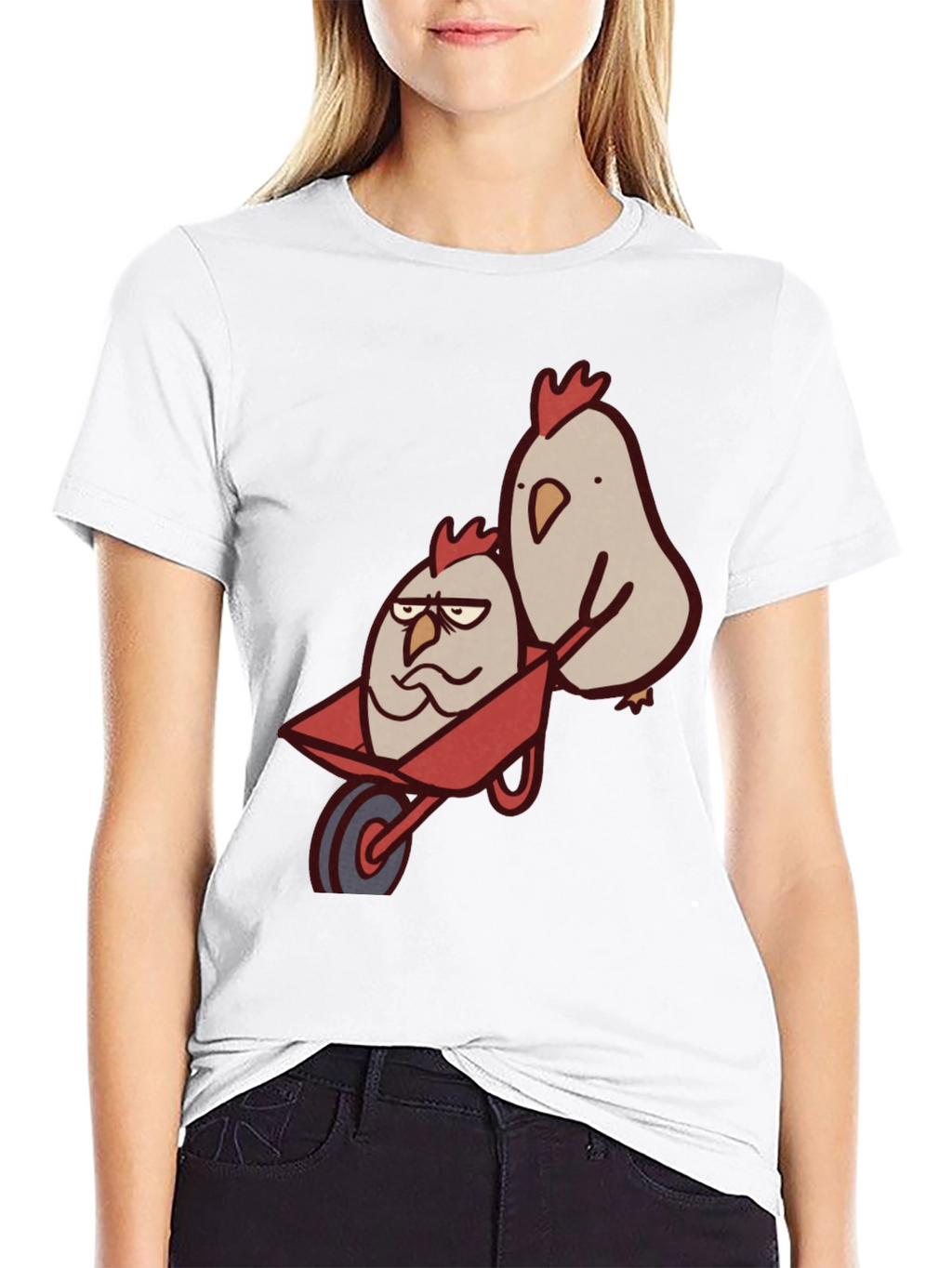 Funny Chicken Wheelbarrow Black T-Shirt