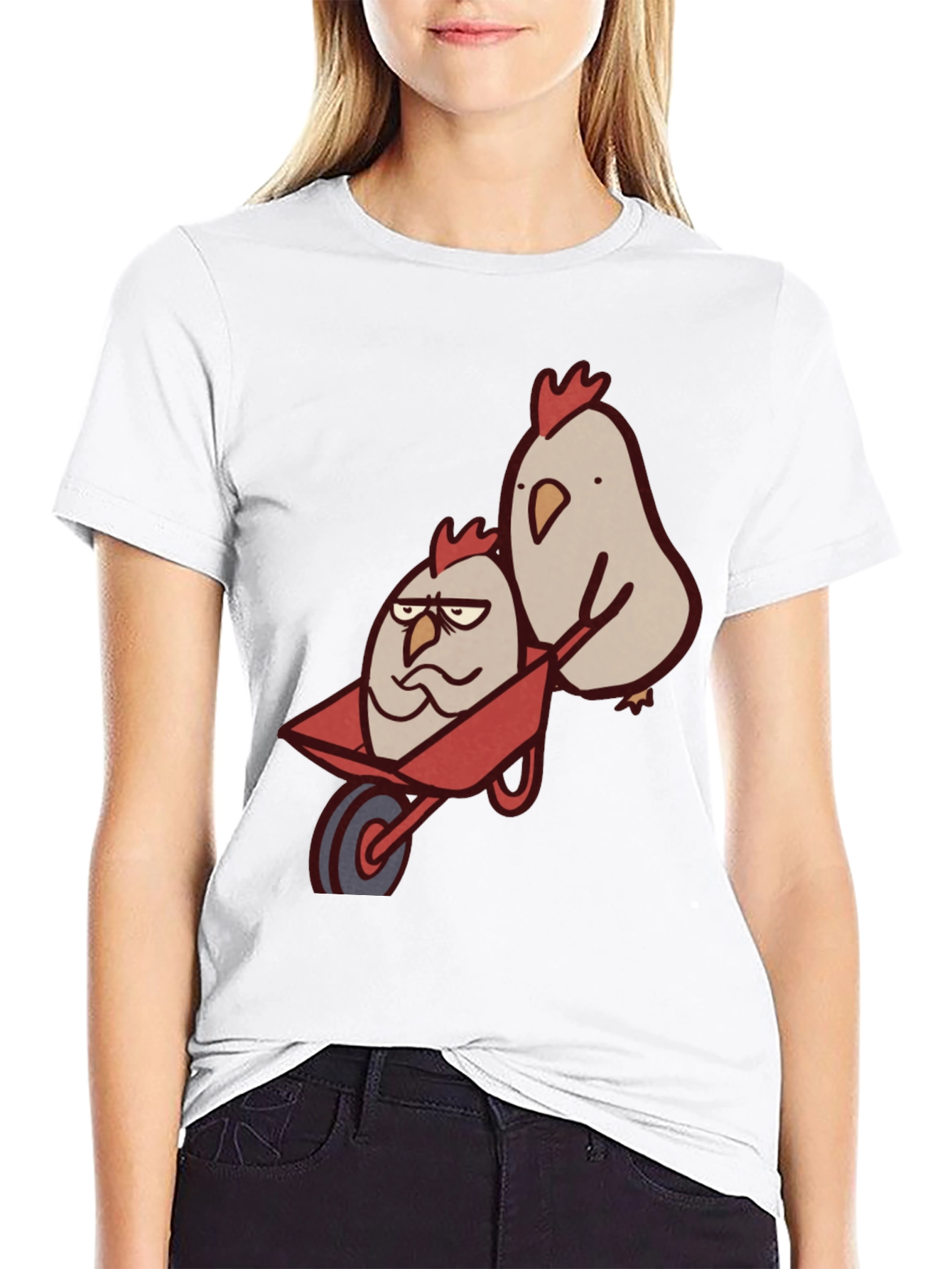 Funny Chicken Wheelbarrow Black T-Shirt