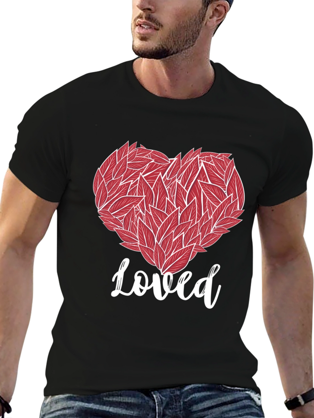 Loved Heart Graphic Tee - Black Cotton T-Shirt