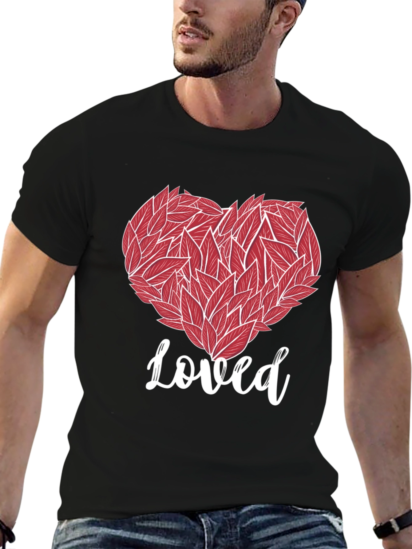 Loved Heart Graphic Tee - Black Cotton T-Shirt