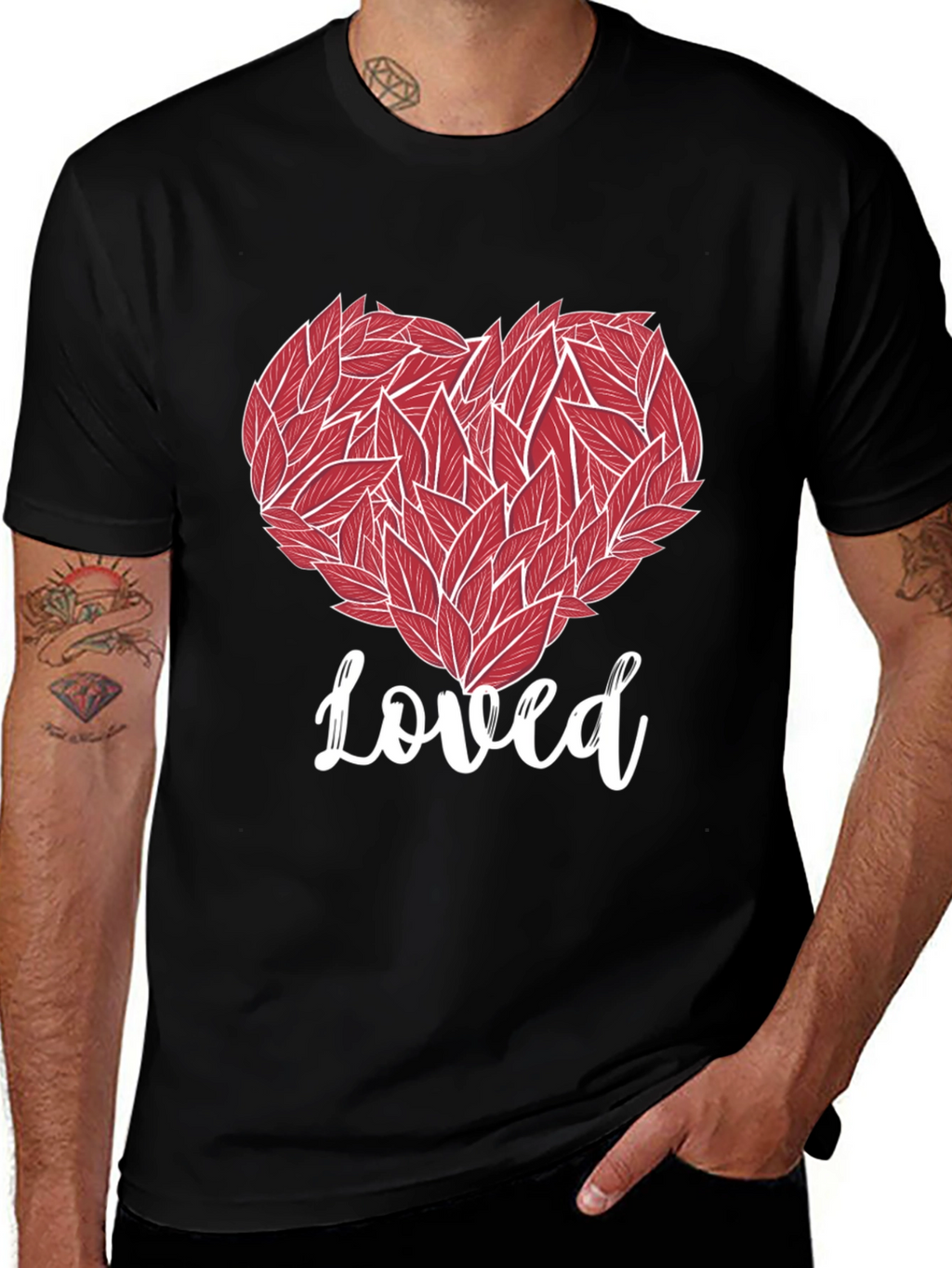 Loved Heart Graphic Tee - Black Cotton T-Shirt