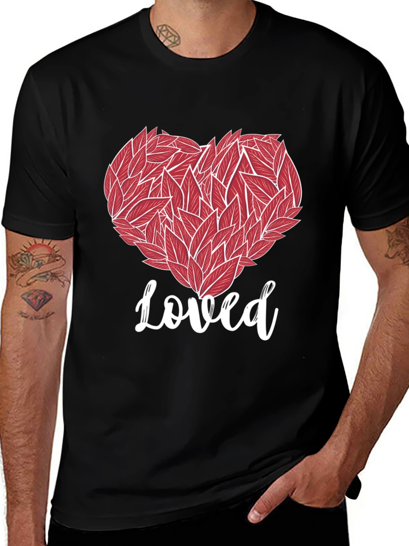 Loved Heart Graphic Tee - Black Cotton T-Shirt